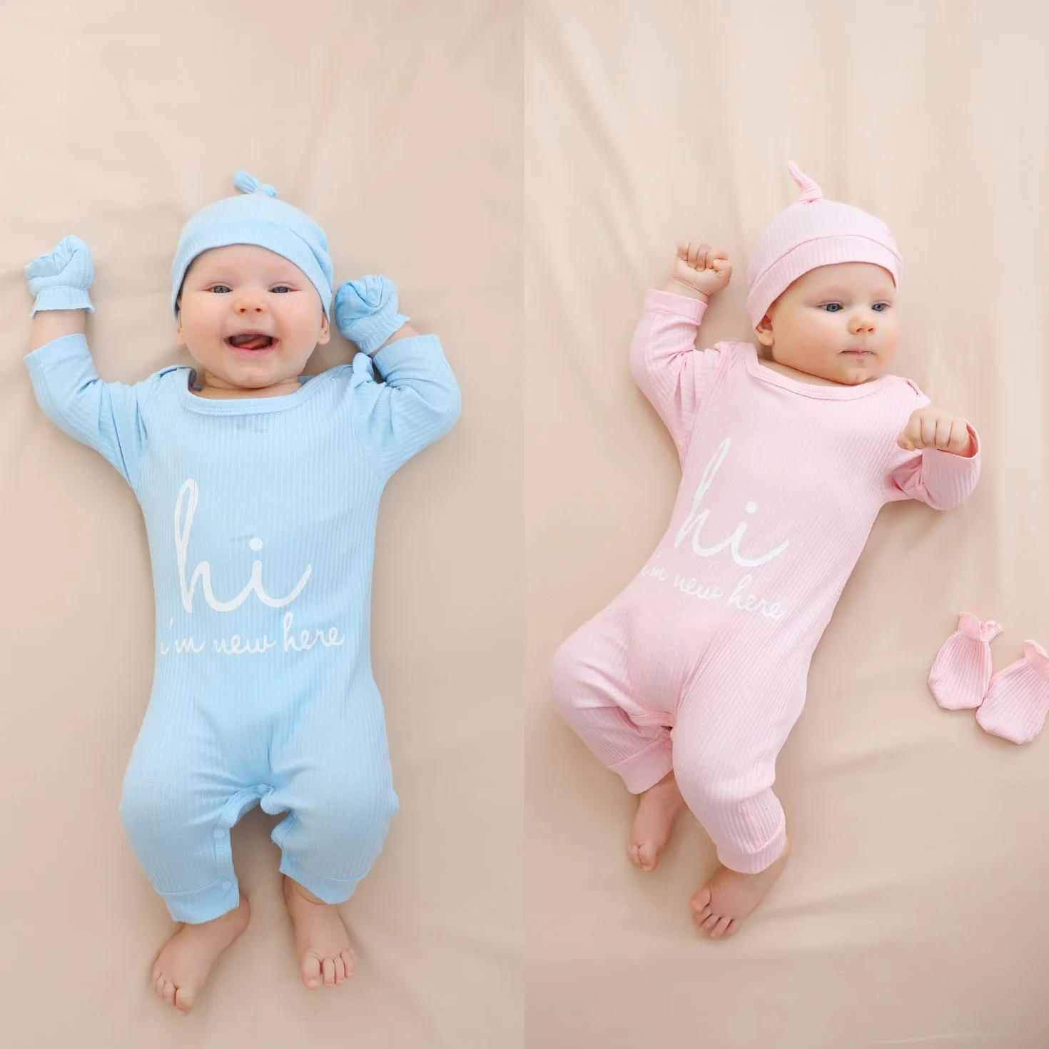 Grenouillère Bébé Garçon Fille 0-3 Mois, Ensemble 3 Pièces avec Chapeau, Pyjama Manches Longues