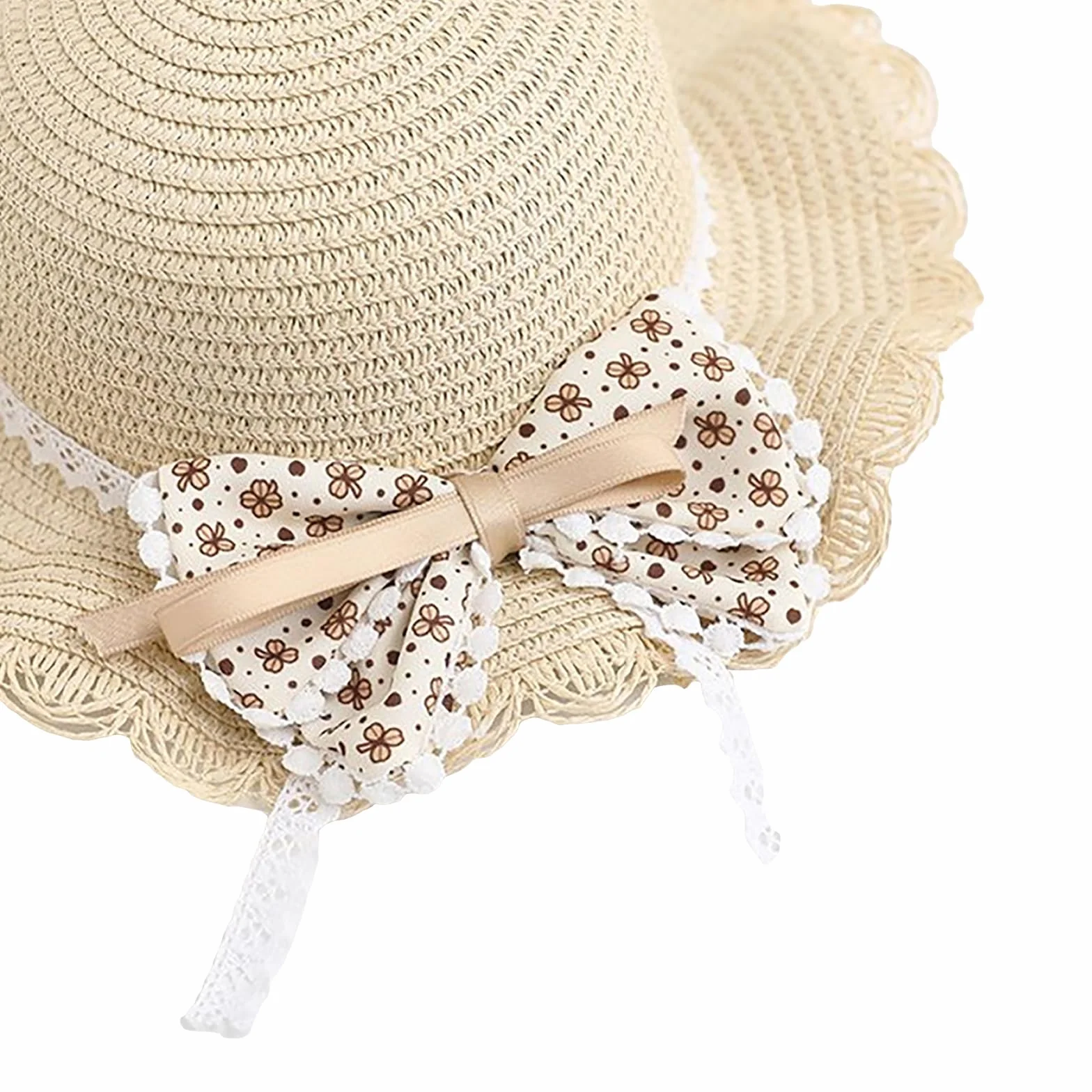 Chapeau de Paille Fille avec Sac en Paille Décoration Noeud Papillon Enfant 3-7 Ans Plage