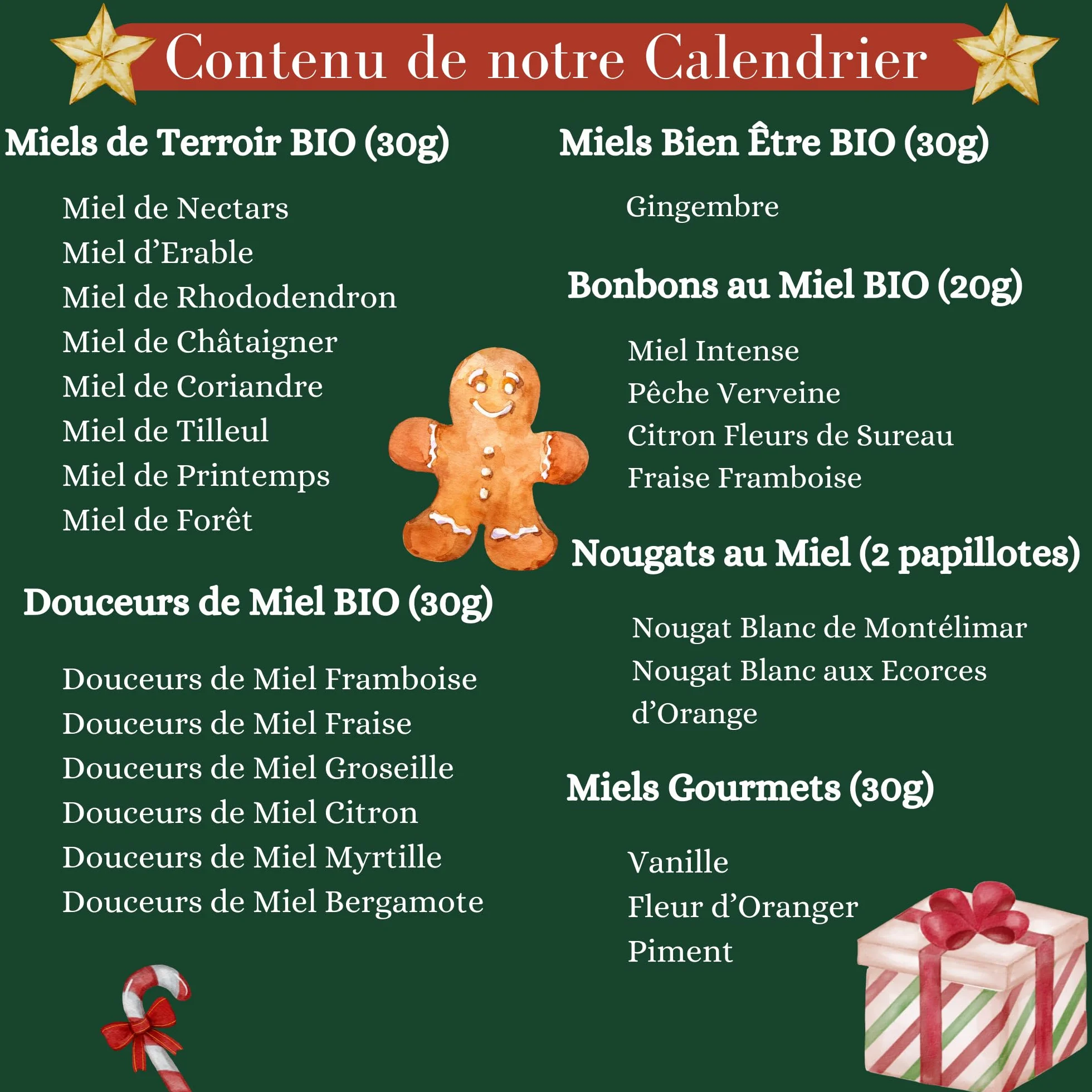 Calendrier de l’avent 2024 – Miels et Produits Gourmets 100% Français - Les Abeilles de Malescot