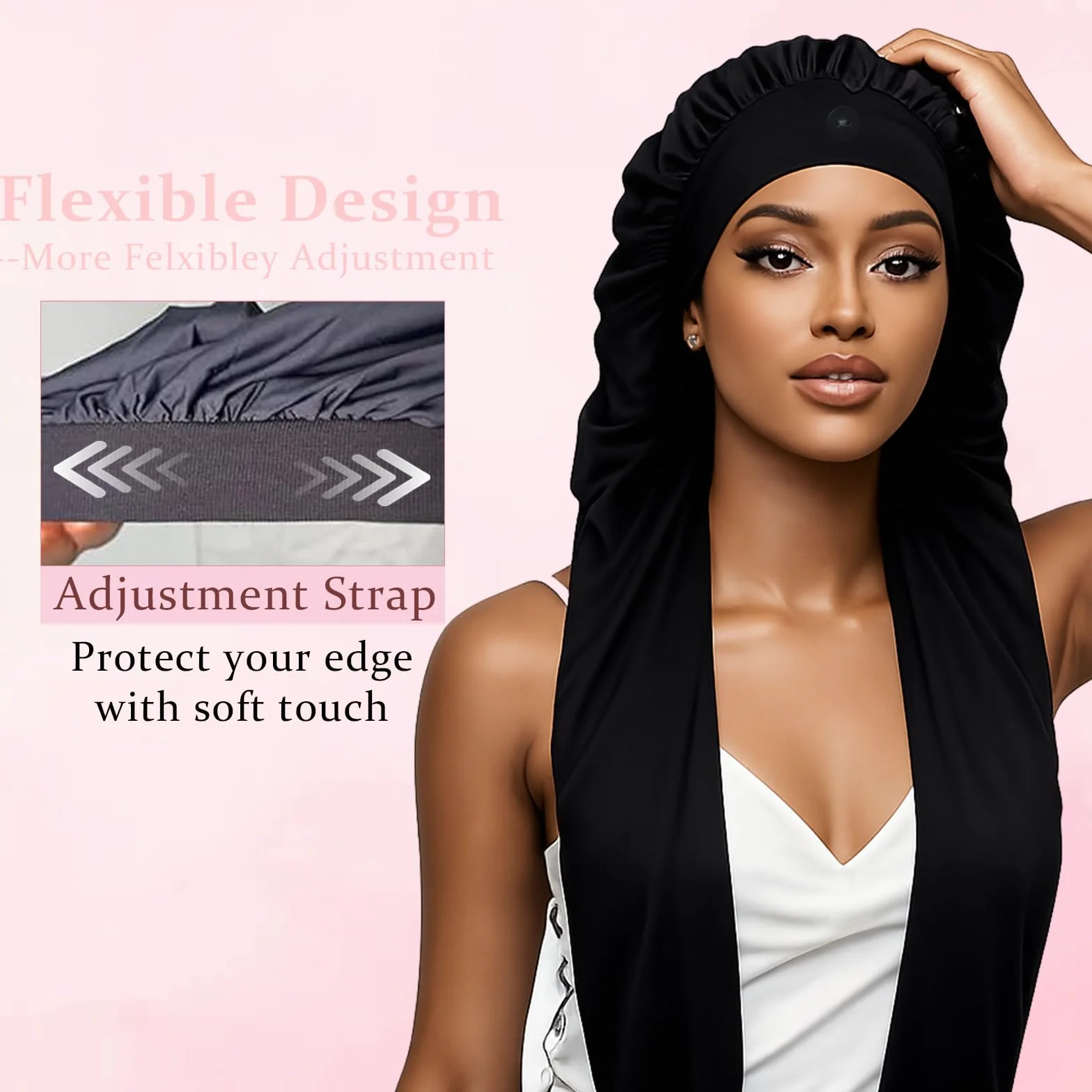 Bonnet de Nuit en Soie pour Femmes Cheveux Longs 2-en-1 Respirant Tresses Bouclés