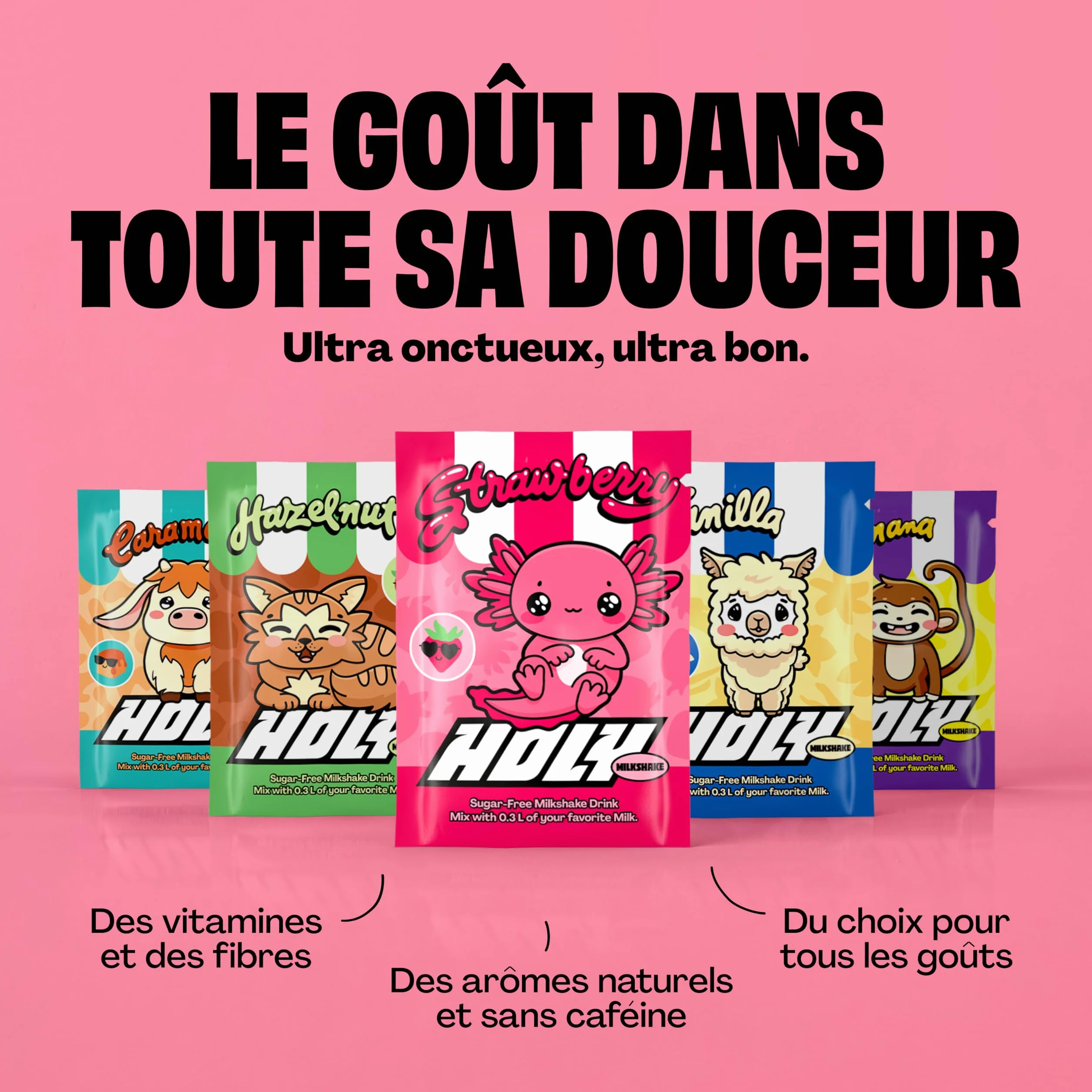 Kit de démarrage HOLY Milkshake - 3x5 variétés - avec vitamines B, C et D et arômes 100% naturels - sans sucre, sans caféine et végétalien - poudre pour milkshake hypocalorique, shaker inclus