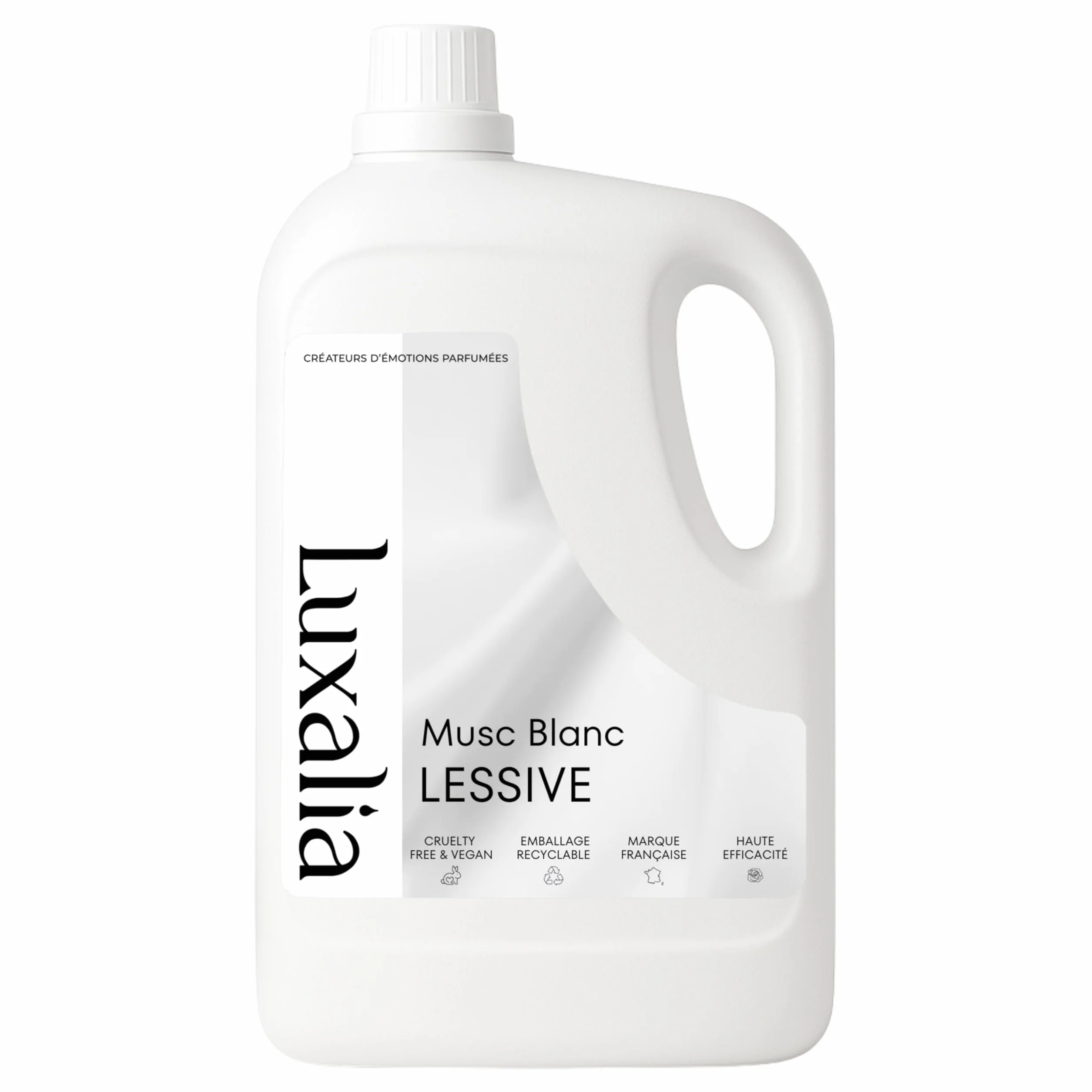 Lessive Musc Blanc Luxalia - Sans Conservateurs Controversés - Détache & Nettoie - Efficace à Froid & en Cycle Court - Parfumée - 5 Litres 200 Lavages - LUXALIA