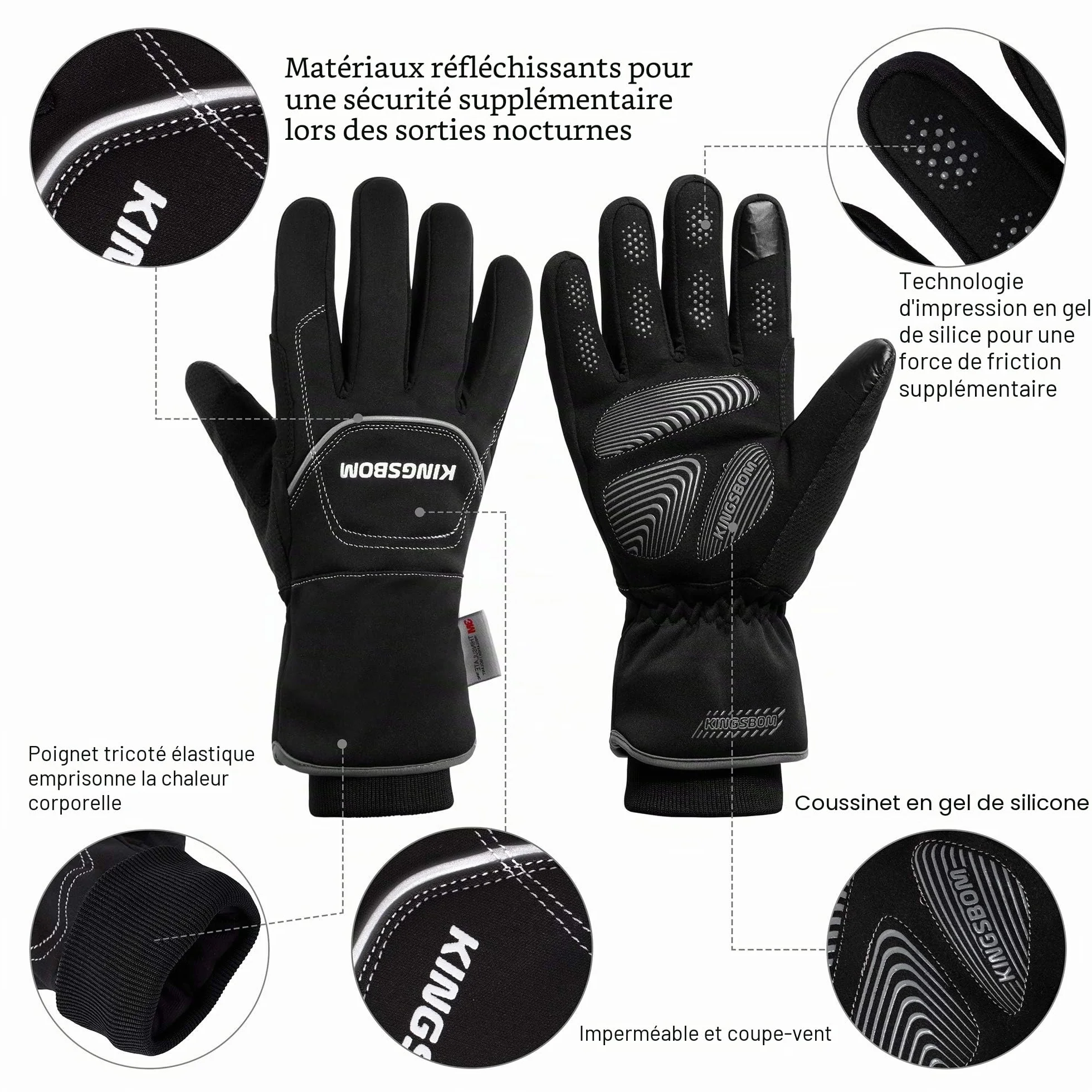 Gants Thermiques Imperméables Coupe-Vent 3M Thinsulate Tactile d'Hiver pour Cyclisme Course à Pied