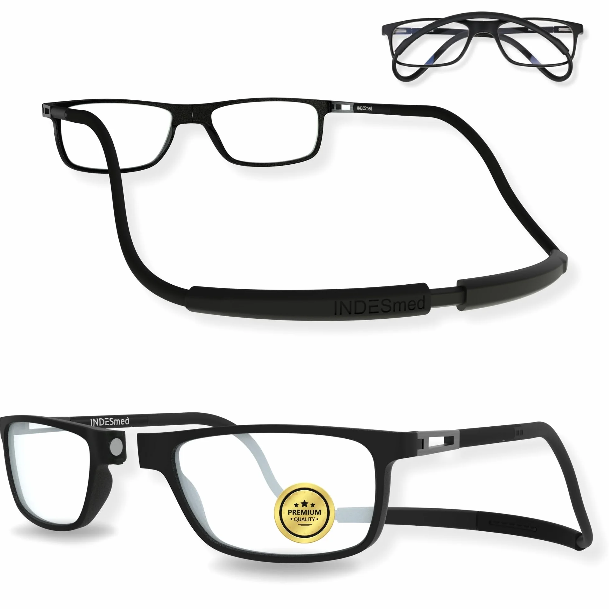 INDESMED Lunettes de lecture magnétiques réglables anti lumière bleue légères cordon interchangeable