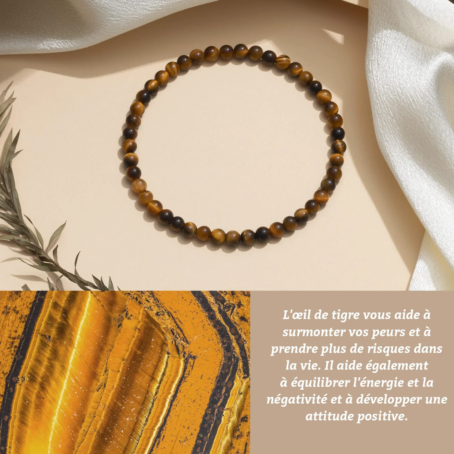 Bracelet 4mm Pierre Naturelle Élastique Homme Femme Yoga Porte Bonheur