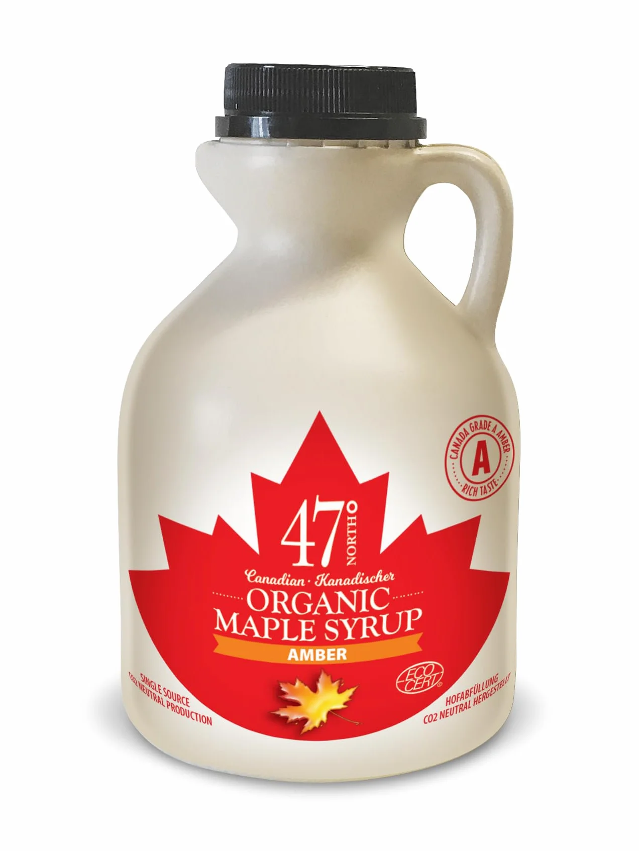 47° North Sirop d'érable bio canadien ambre, 500ml, source unique, Grade A, sans gluten, végan, sirop d'érable biologique, goût fort pour les pancakes et plus.