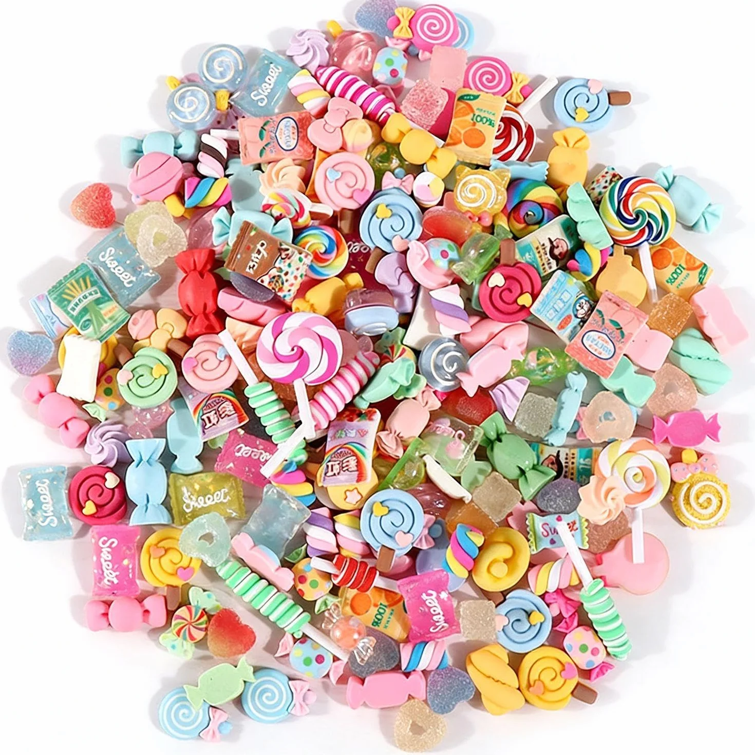 SLEEKEE 100 Pièces Décorations De Bonbons en Résine, Décorations De Sucettes Sucrées, Packs De Matériaux Faits À La Main, Différentes Couleurs Et Formes.