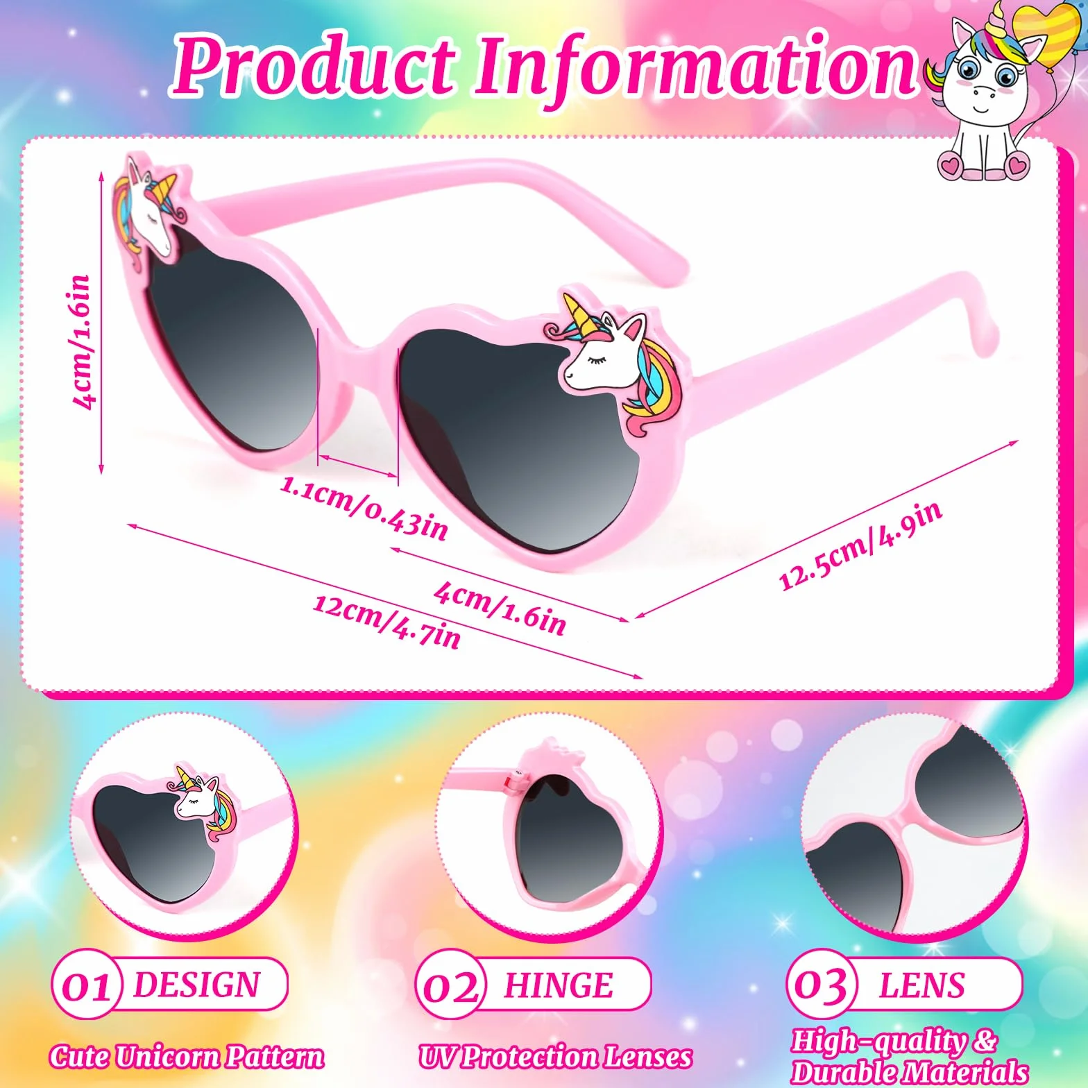 Licorne Casquette Lunettes de Soleil Enfants Fille, Réglable Chapeau de Sport Polarisées Été Accessoires