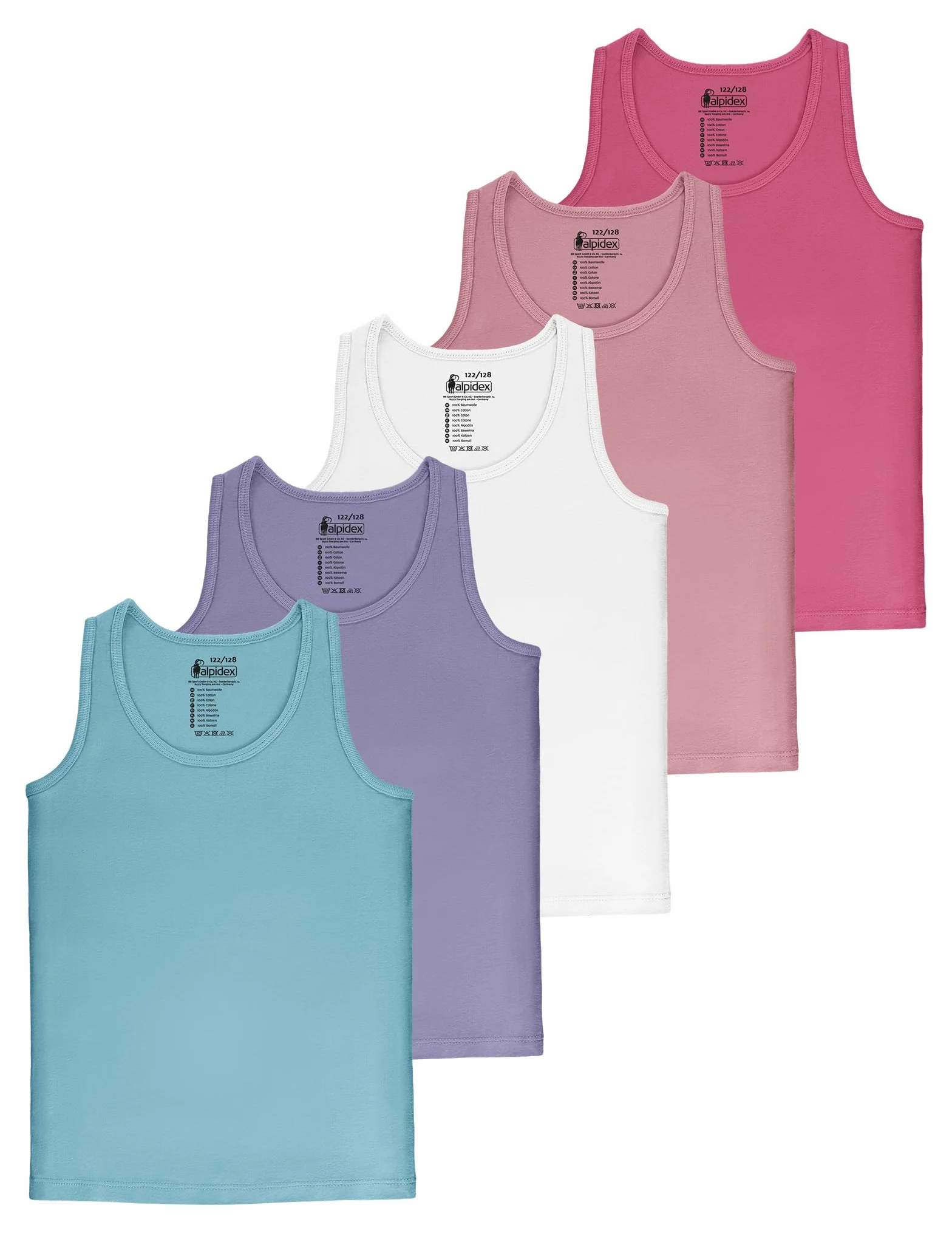 ALPIDEX Lot de 5 Maillots de Corps Filles 100% Coton Débardeur Enfant