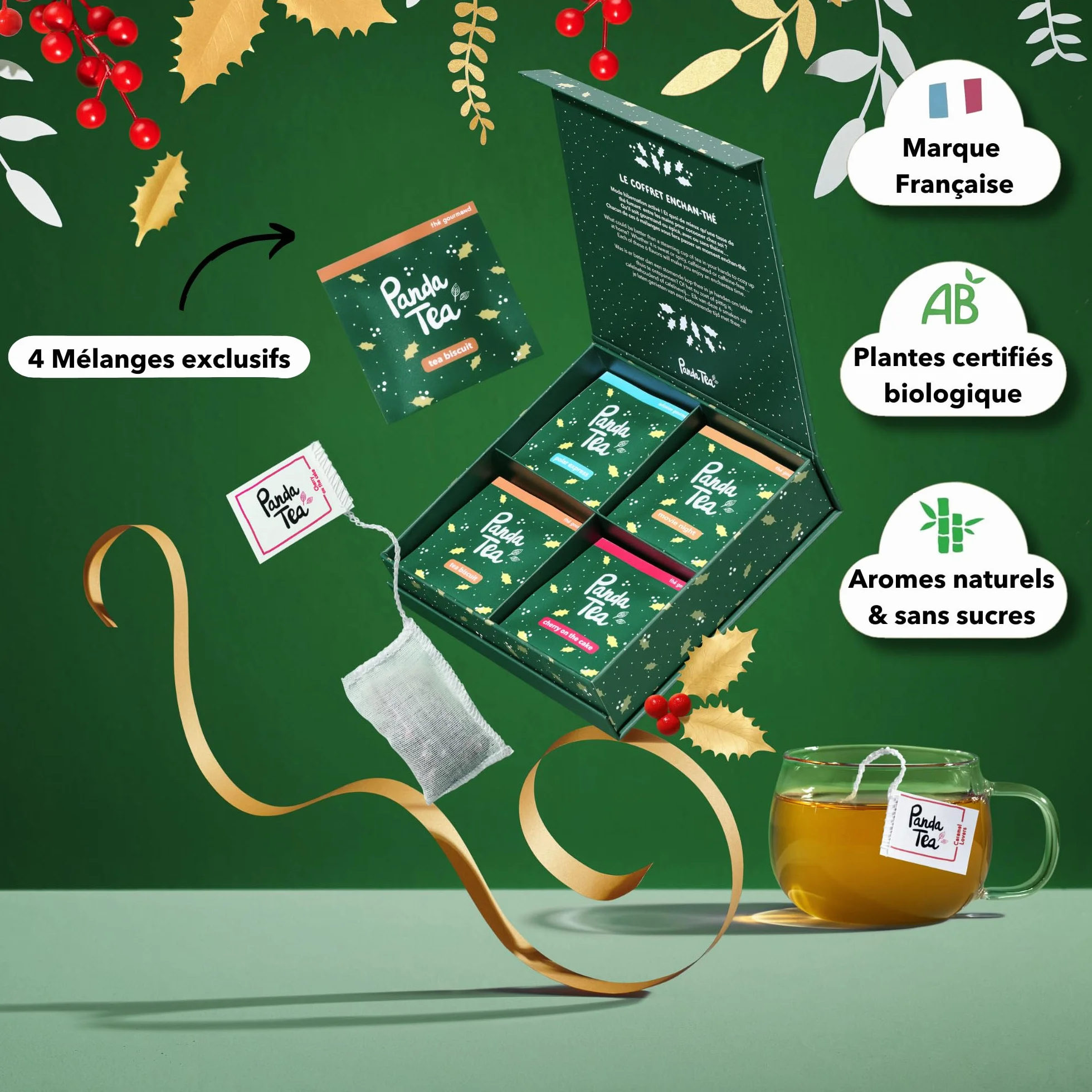 Panda Tea - Coffret Sélection Bien-être | Assortiment de 4 Thé et Infusions Bio | 20 Sachets Coton | Idéal pour un Moment de Détente & d’Évasion | Idée Cadeau Zen et Gourmand