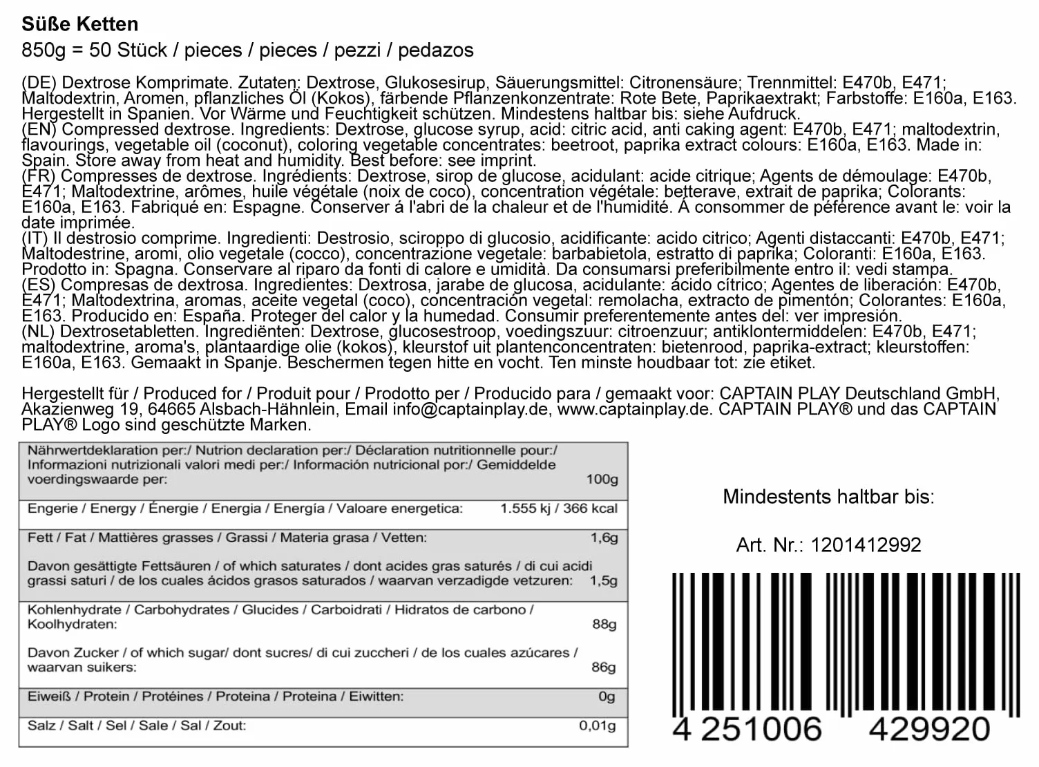 CAPTAIN PLAY Boîte Spéciale avec 50 Colliers Sucrés en emballage individuel, Candy Box avec Colliers Dextrose