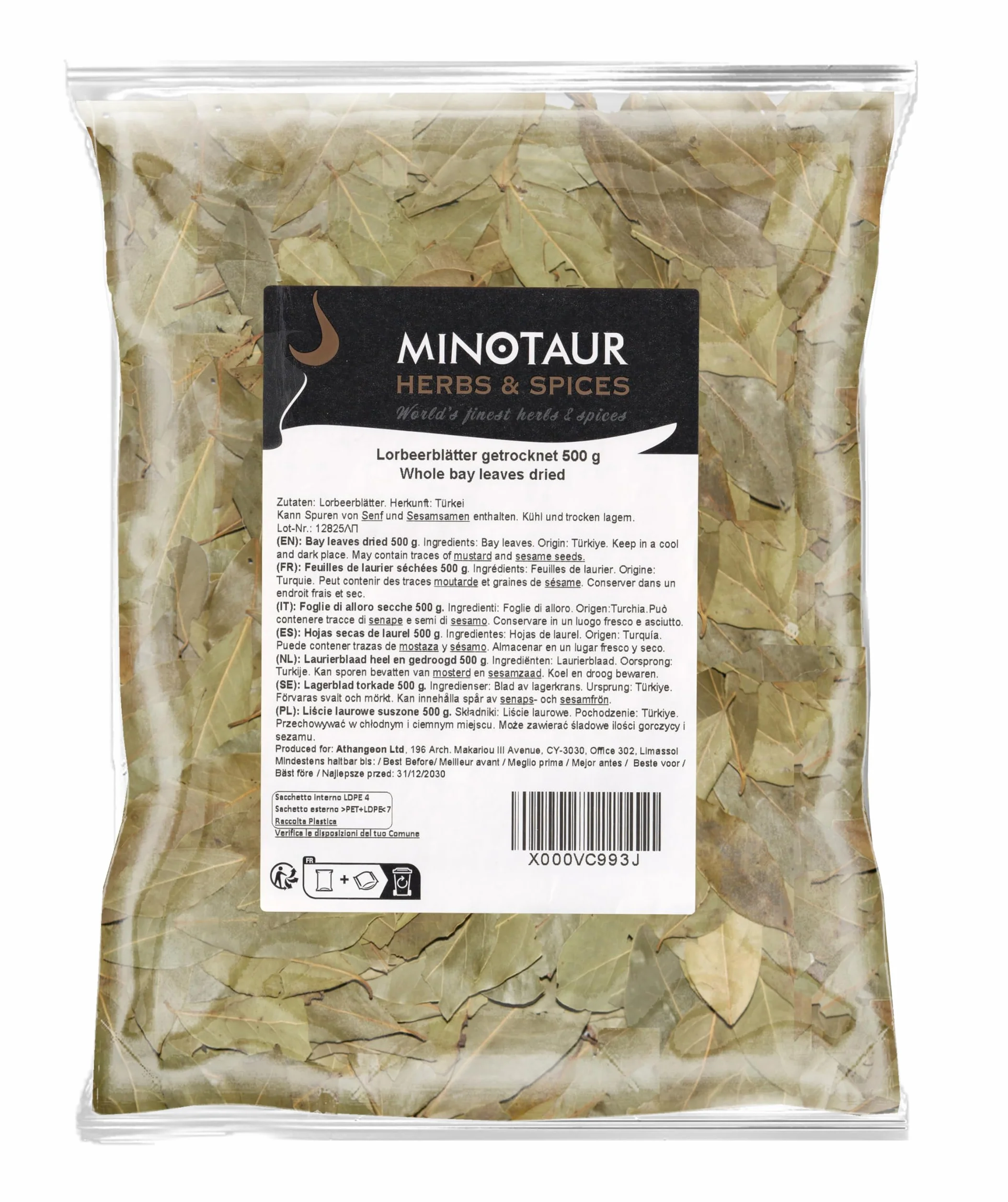 Minotaur Spices | Feuilles de laurier séchées | 2 x 500 g (1 Kg)