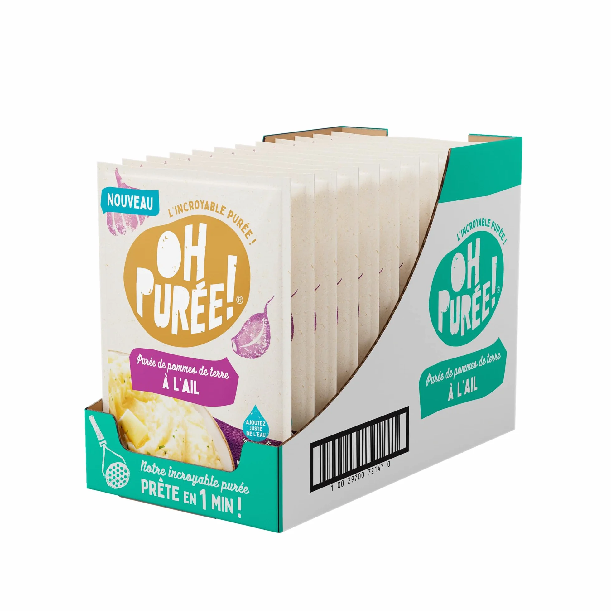 OH PUREE! Carton de 12 sachets de 109g saveur AIL- Une purée prête en 1 minute en ajoutant juste de l'eau !