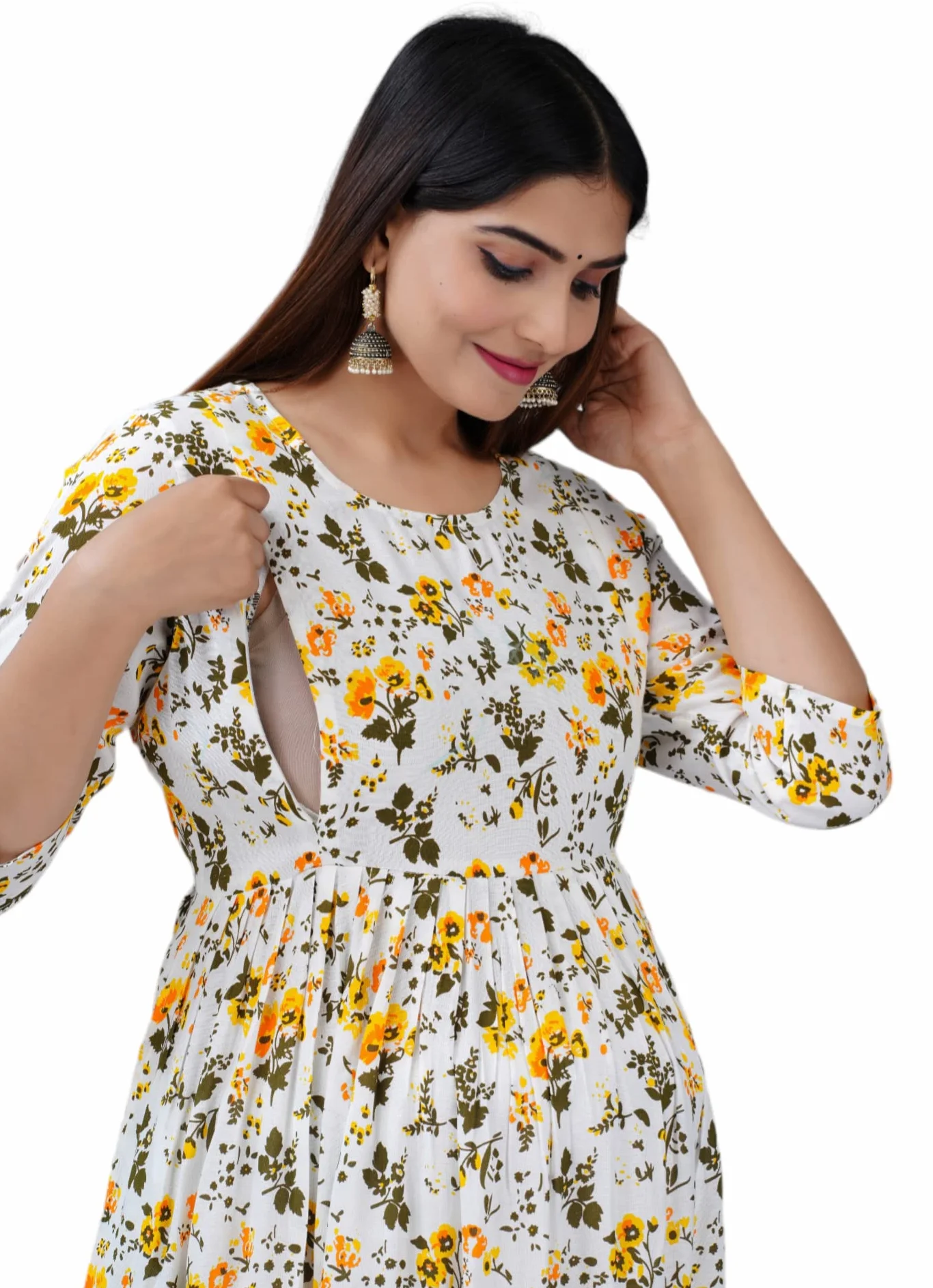 Jikonet Rayonne Anarkali Kurti Vêtements d'allaitement femme élégant confortable fermeture éclair