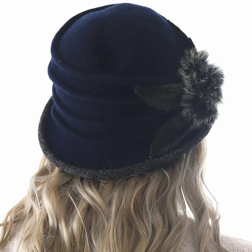 Chapeau Femmes 100% Laine Floral Cloche Melon Feutre