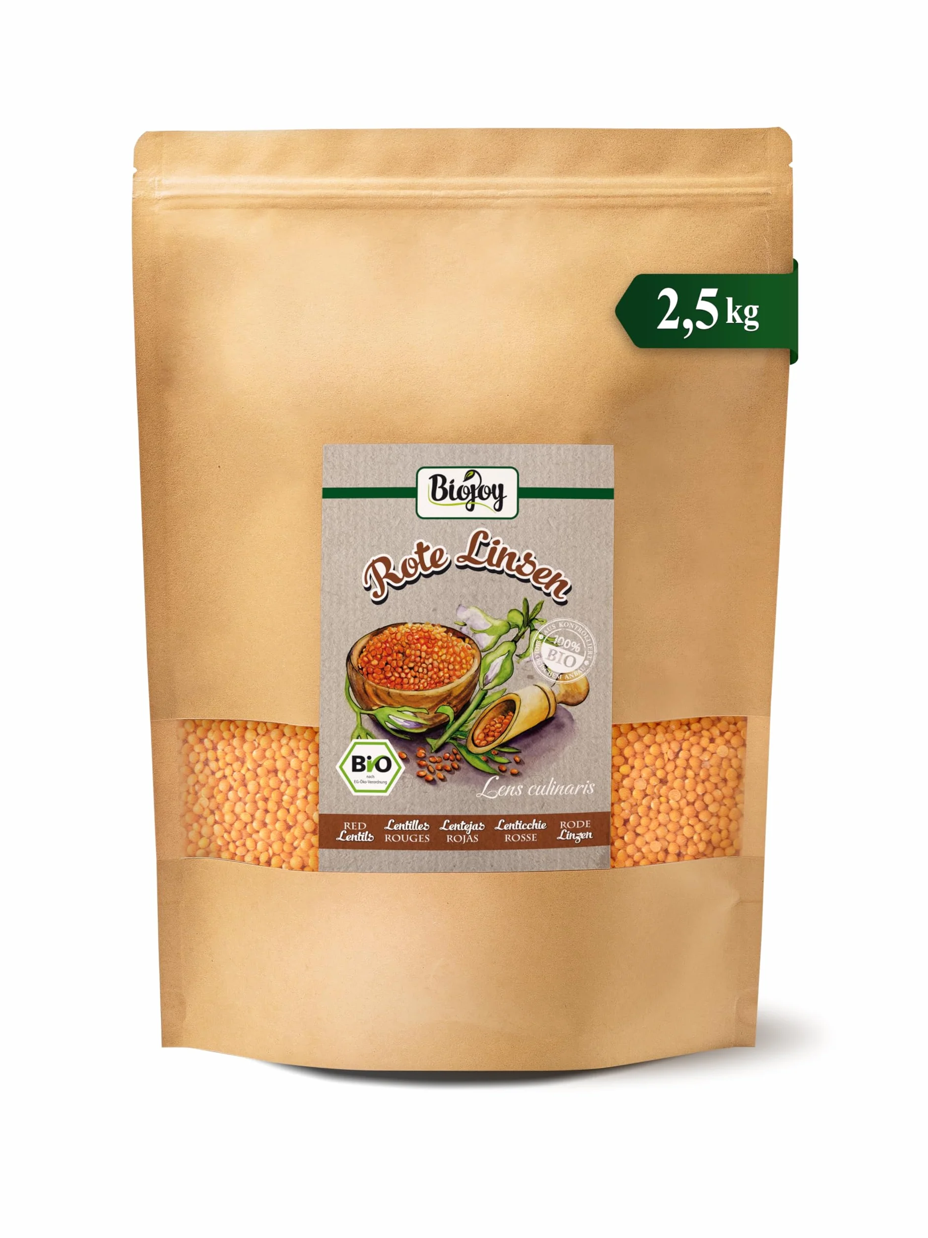 Biojoy Lentilles rouges BIO (2,5 kg), entières, ¨Ballons de football¨