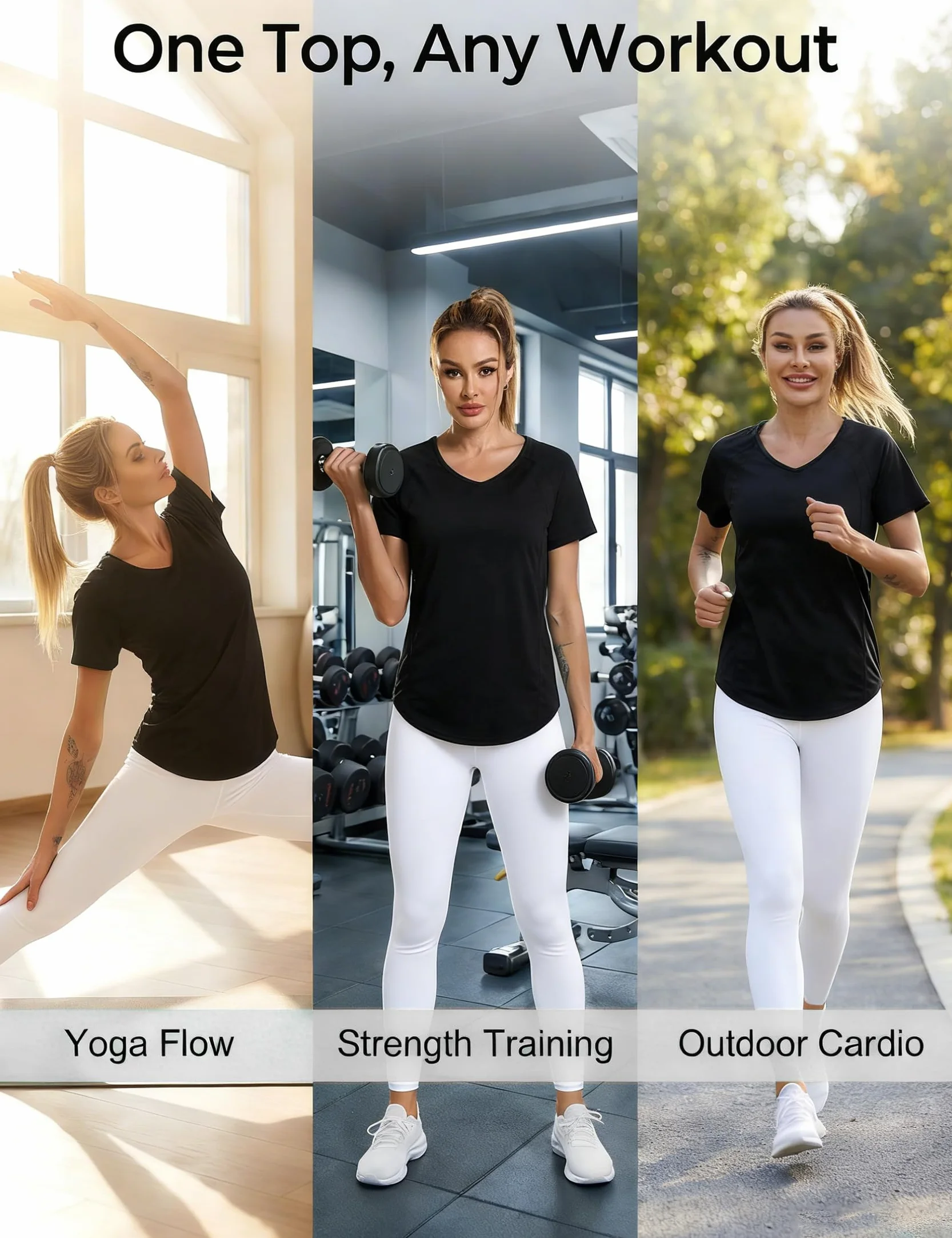 Tee Shirt Sport Femme Manches Courtes Col V Séchage Rapide Haut Yoga Running Fitness Pilates S-3XL