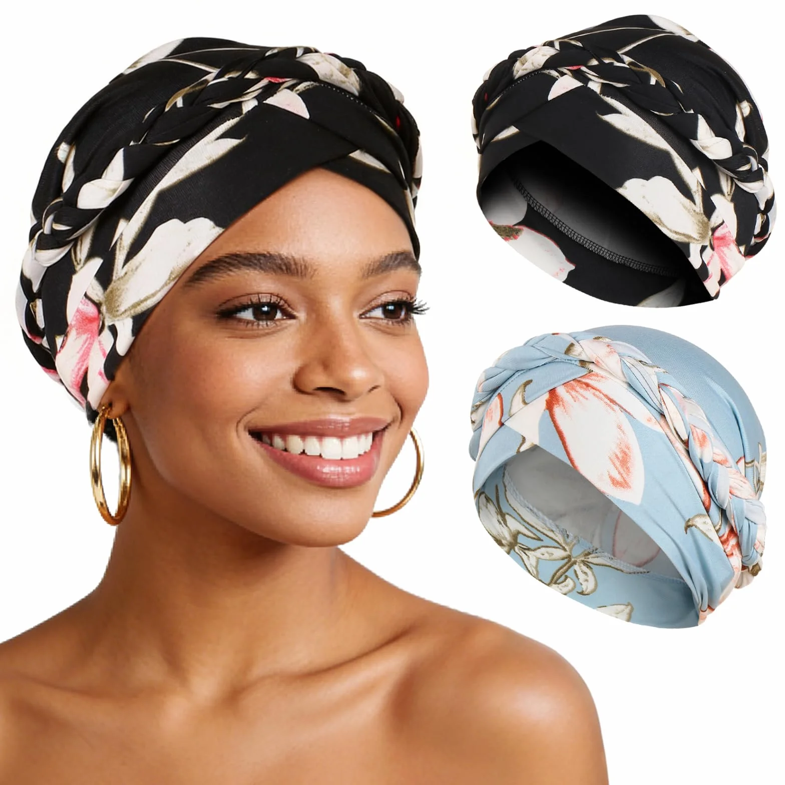 Africaine Turbans pour Femmes, Turban Femme Chimio Pré-noué Torsadé Bonnet Chimio Casquette de Perte de Cheveux Chapeau