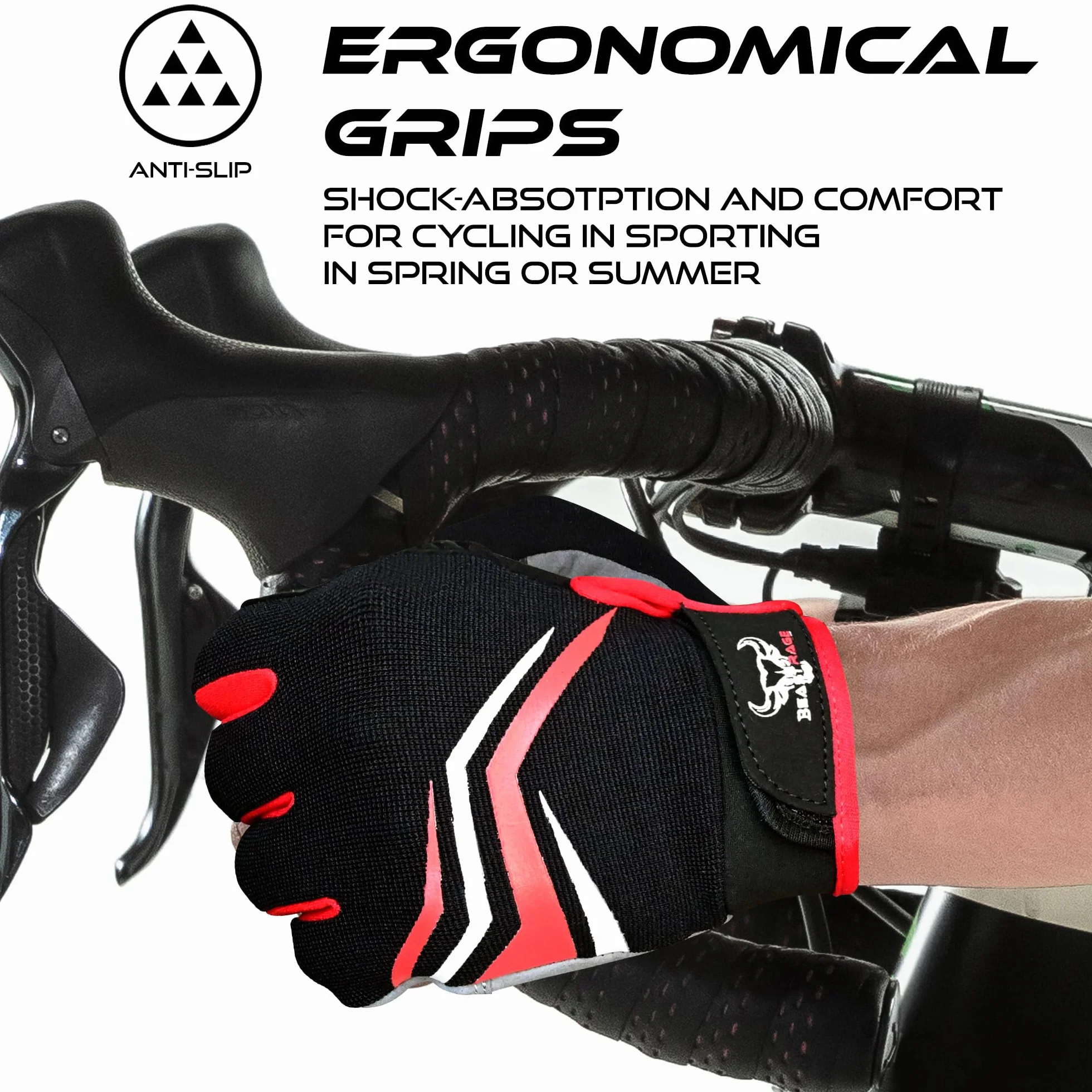 BEAST RAGE Gants de Cyclisme à Doigts complets avec Rembourrage Hommes Femmes antidérapants écran Tactile VTT BMX Course