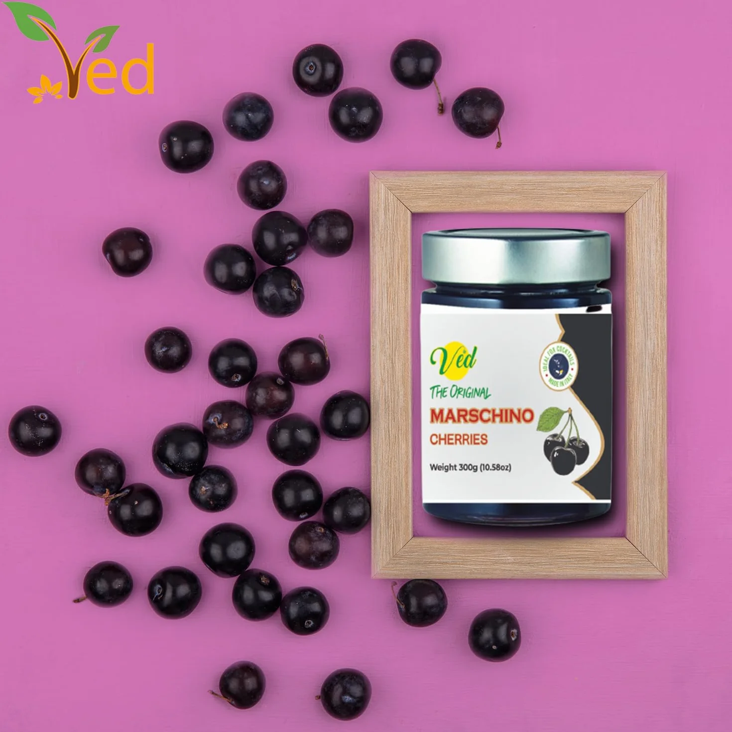 Ved Gourmet Original Black & Green Marasquin Cerises - Cerise Italienne pour Cocktails à l'Ancienne - Cocktail Vegan, Cerises Bourbon au Sirop Naturel pour Garniture Cocktail