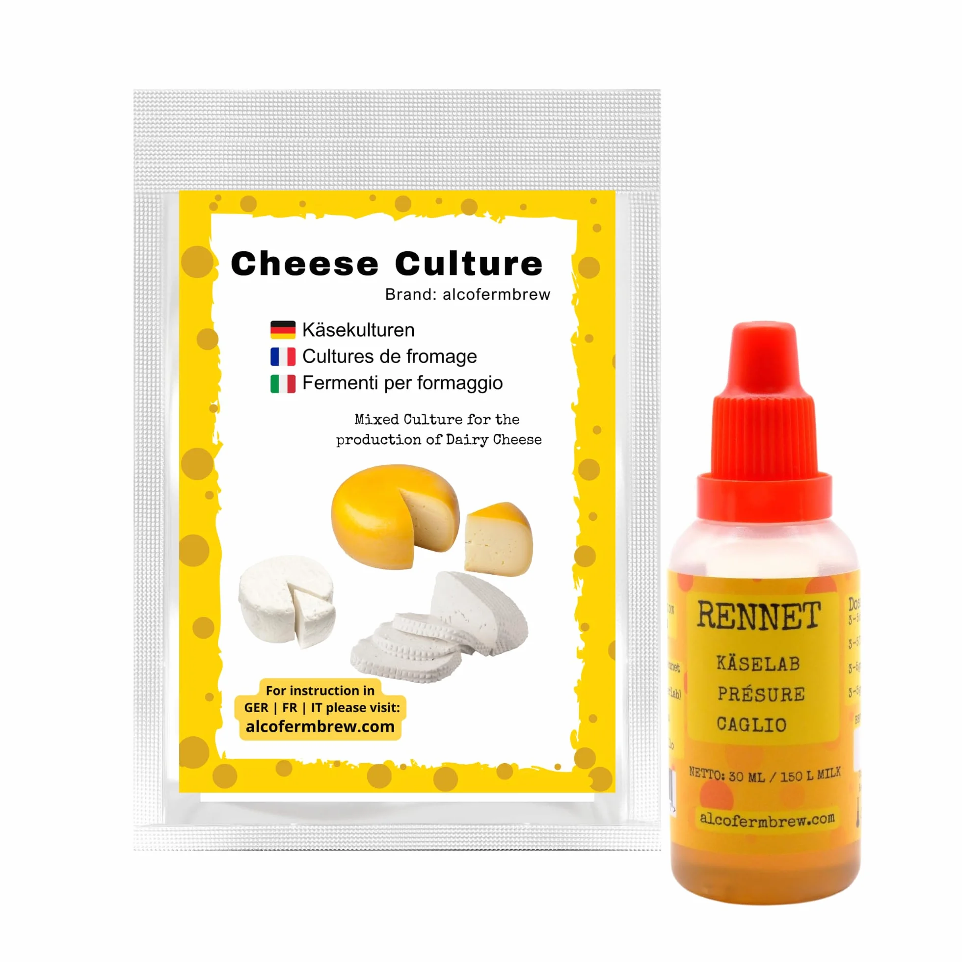 Présure 30ml + Ferment Fromage - Ingrédients pour faire du fromage à la maison