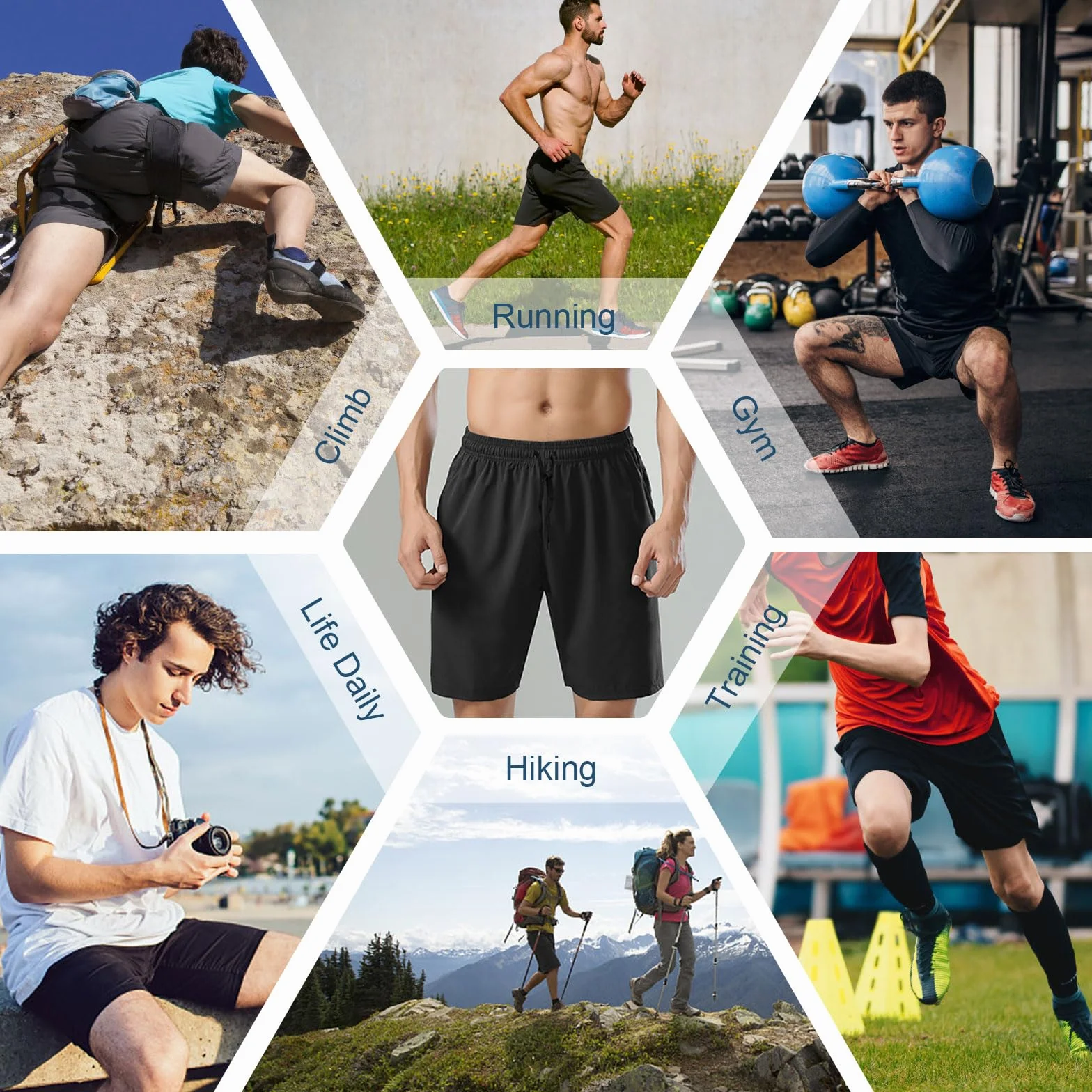 Aomig Short Sport Homme Compression Séchage Rapide Poches Zippées Noir