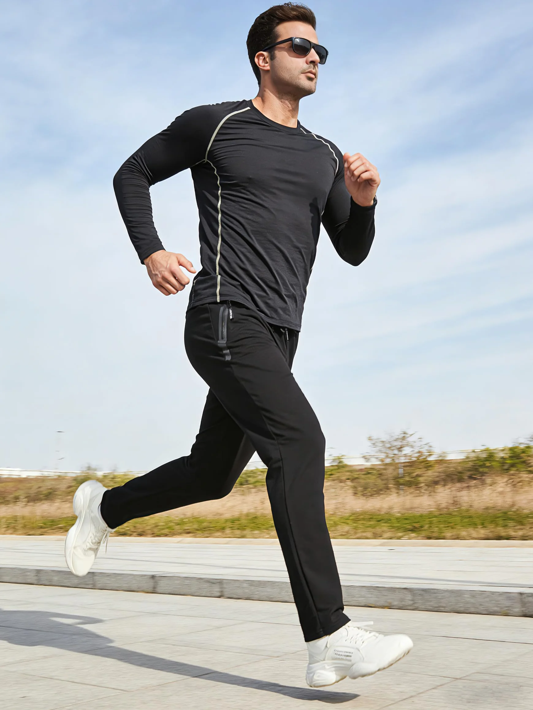 Pantalon de Jogging pour Homme Survetement Sport Coton avec Poches Zippées