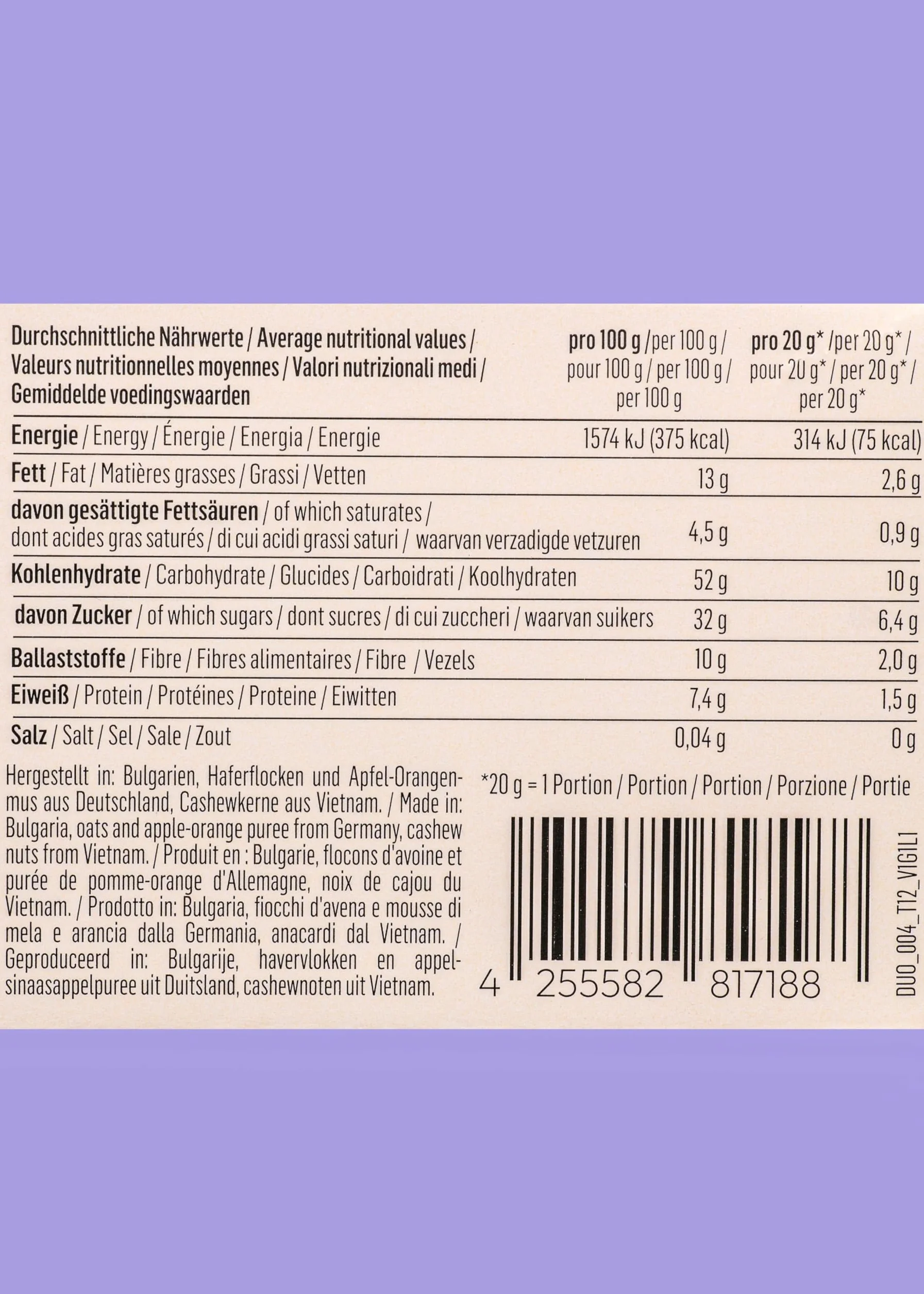 KoRo - Bouchées de chocolat noir bio à l'orange 12 x 2 x 20 g - Base d'avoine et de noix de cajou - Garniture fruitée à l'orange - Vegan