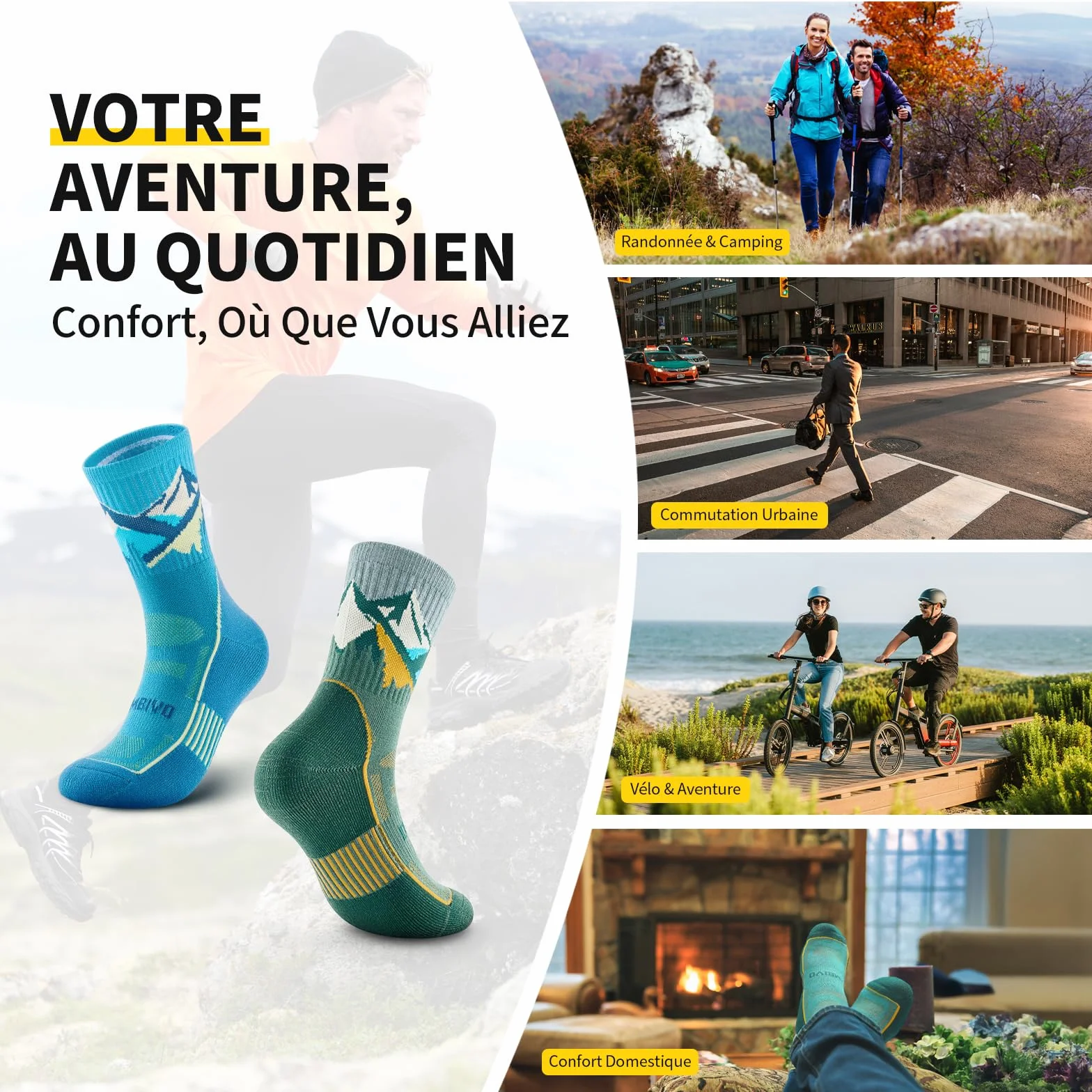 Chaussettes Randonnée Anti Ampoules Homme Femme en Mérinos Laine, Douces Respirant avec Rembourrage, 2 Paires