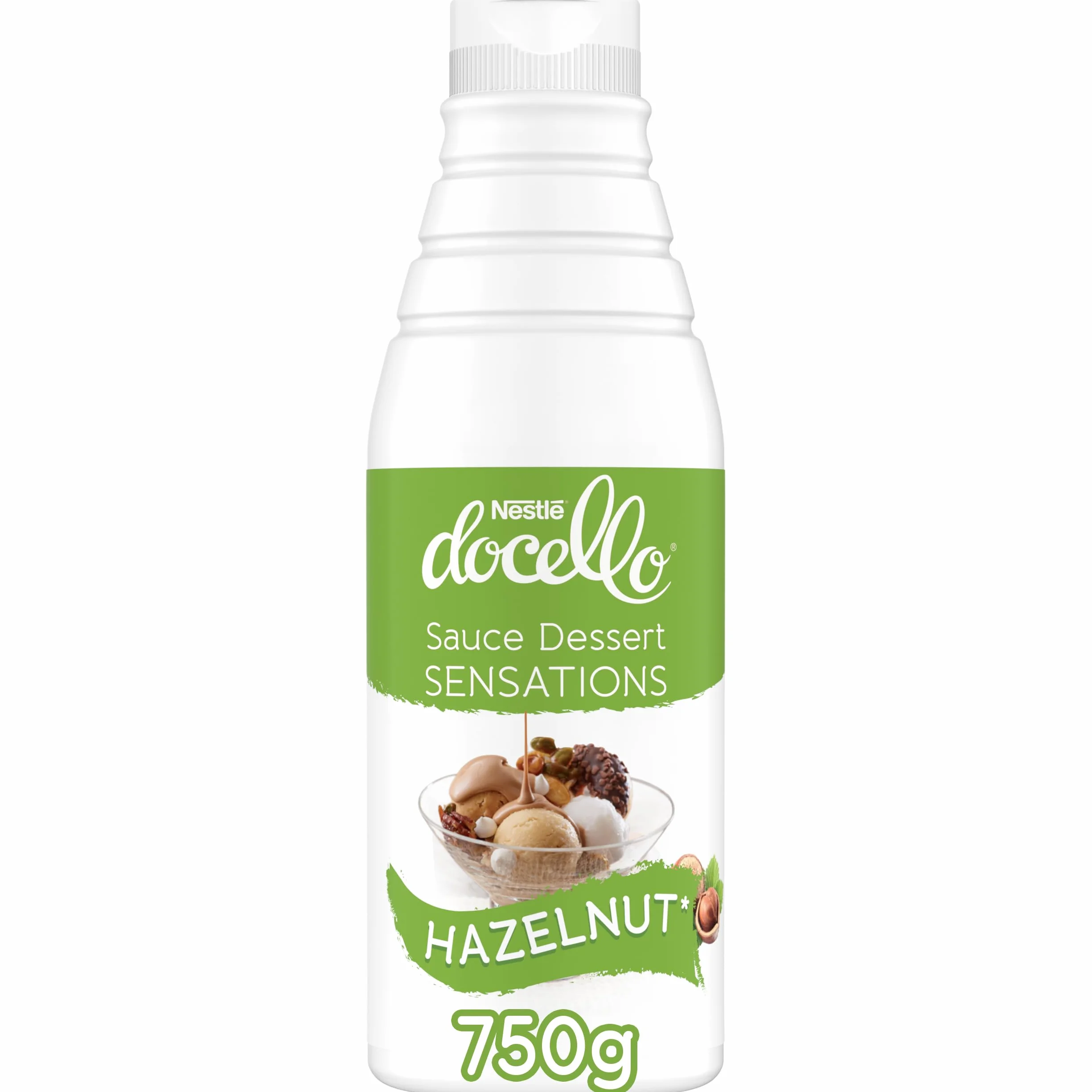 NESTLÉ DOCELLO Sauce Sensation Hazelnut - Sauce Dessert Noisette - Forte Teneur en Noisette (12%) - Aide à la Pâtisserie, Topping, Nappage Gâteau, Coulis - Bouteille Squeeze - 750g