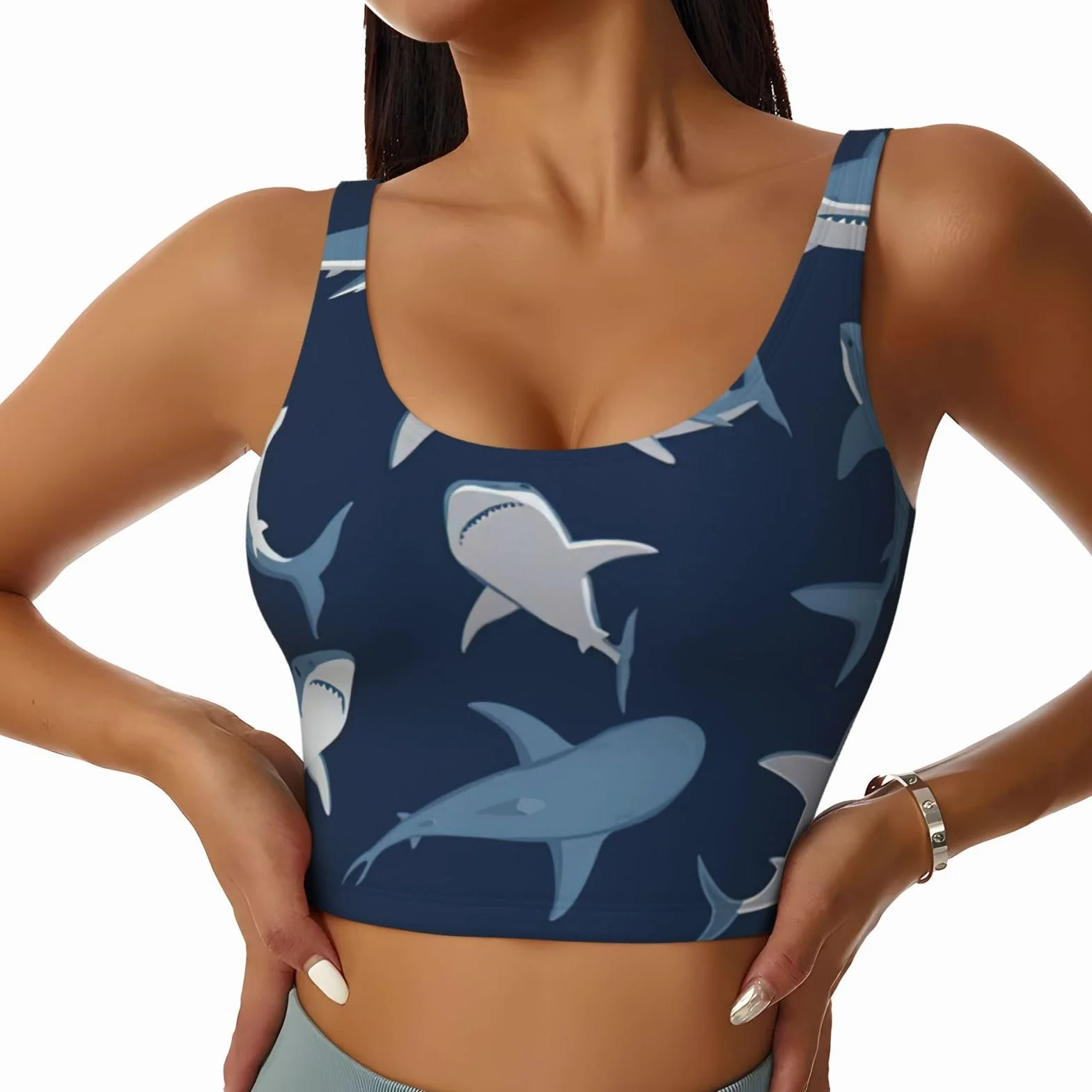 Gilet de sport léger respirant femme imprimé requin bleu