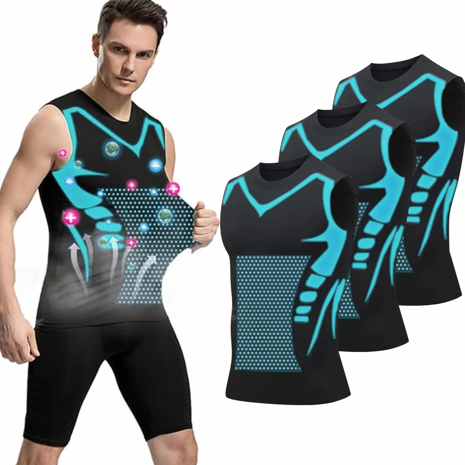 Lot de 3 Gilet de Mise en Forme Ionique, Débardeur de Compression pour Hommes