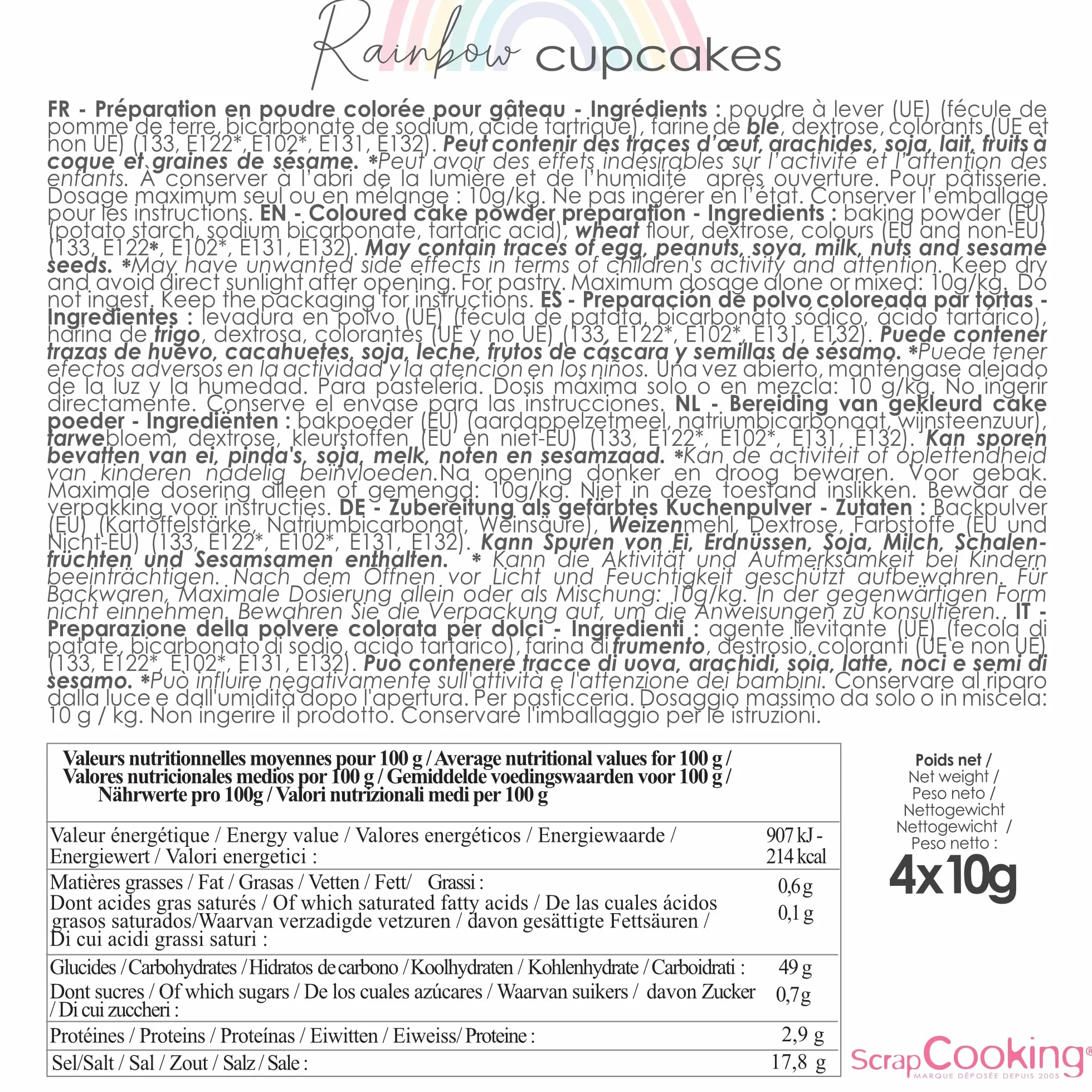 ScrapCooking - Kit Rainbow Cupcakes - Pour Créer des Cupcakes Arc-en-Ciel - Kit Pâtisserie Décoration Gâteau - Avec Colorants Alimentaires, Caissettes & Recette - 3787