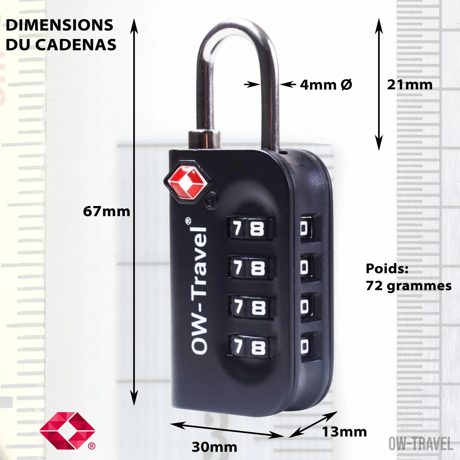 Cadenas TSA pour Valise 4 Chiffres Antivol Bagages Noir
