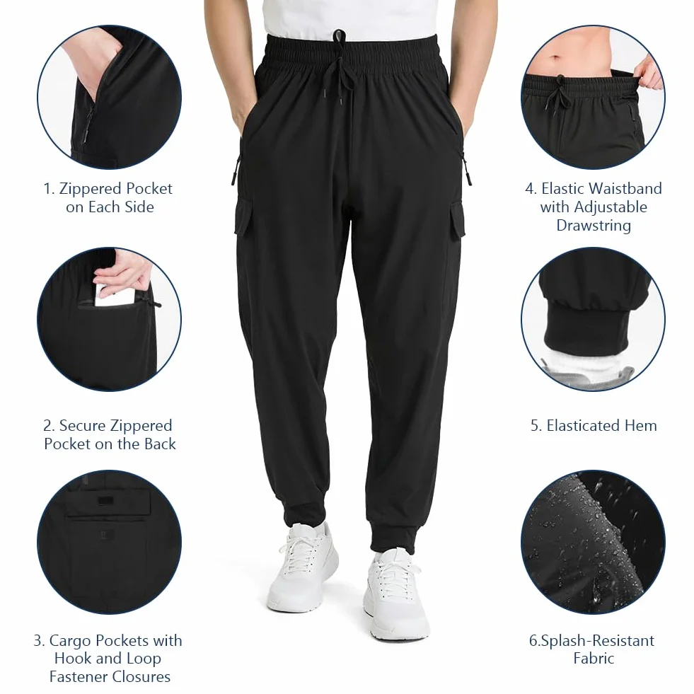Pantalon de Survêtement Homme Jogging Coupe Ajustée Poches Zippées Séchage Rapide Léger Tapered Cuff Extensible