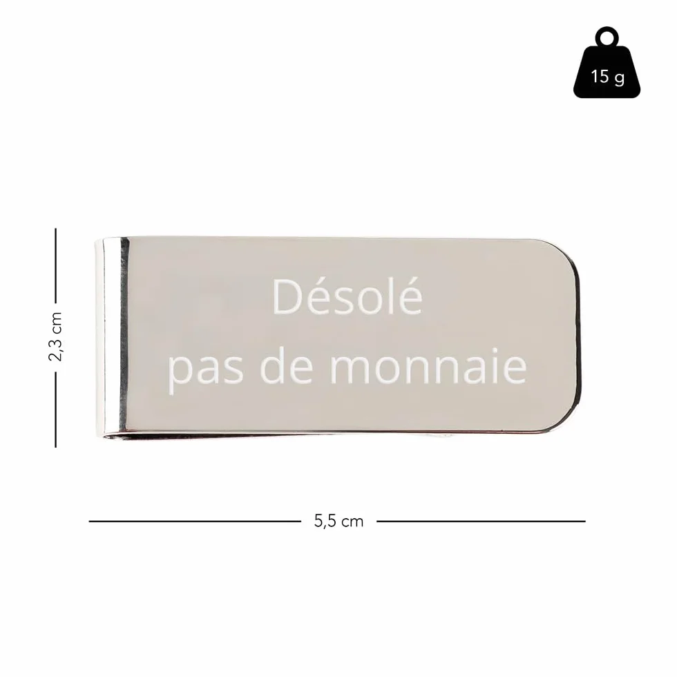 Ocadeau Pince à Billets en métal argenté personnalisée – Gravure Texte sur Clip rectangulaire – Accessoire pour Cartes & Billets