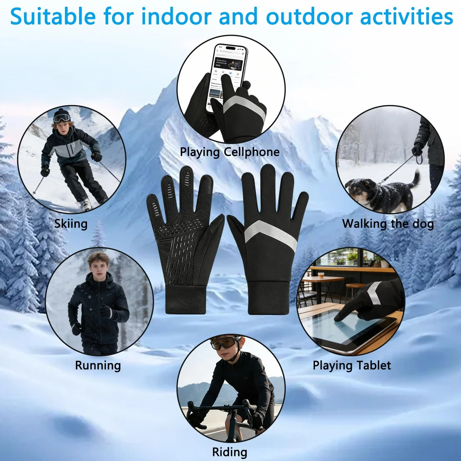 Gants d'équitation imperméables softshell pour enfants - Chauds, antidérapants, coupe-vent