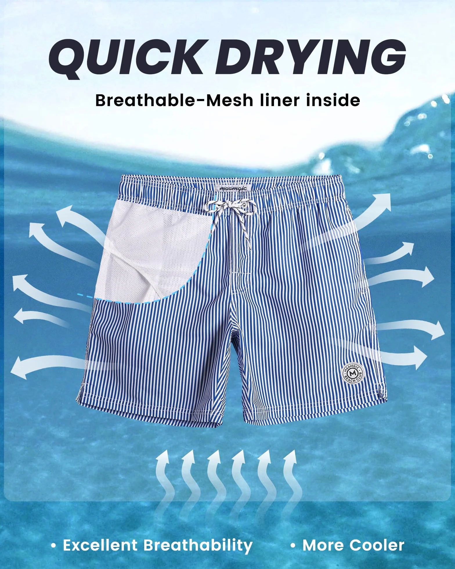 Maillot de Bain Homme Rayée Séchage Rapide avec Poche Short de Plage Piscine