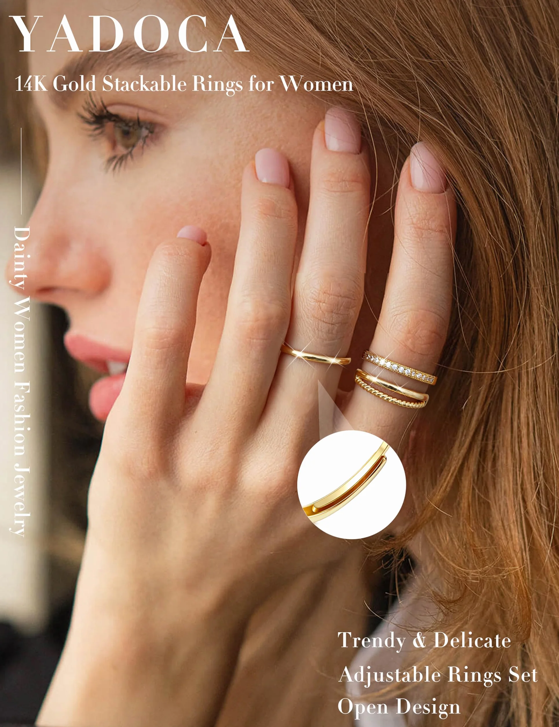 Bague Or 14K Femme Réglable Zircone Cubique Plaqué Argent YADOCA