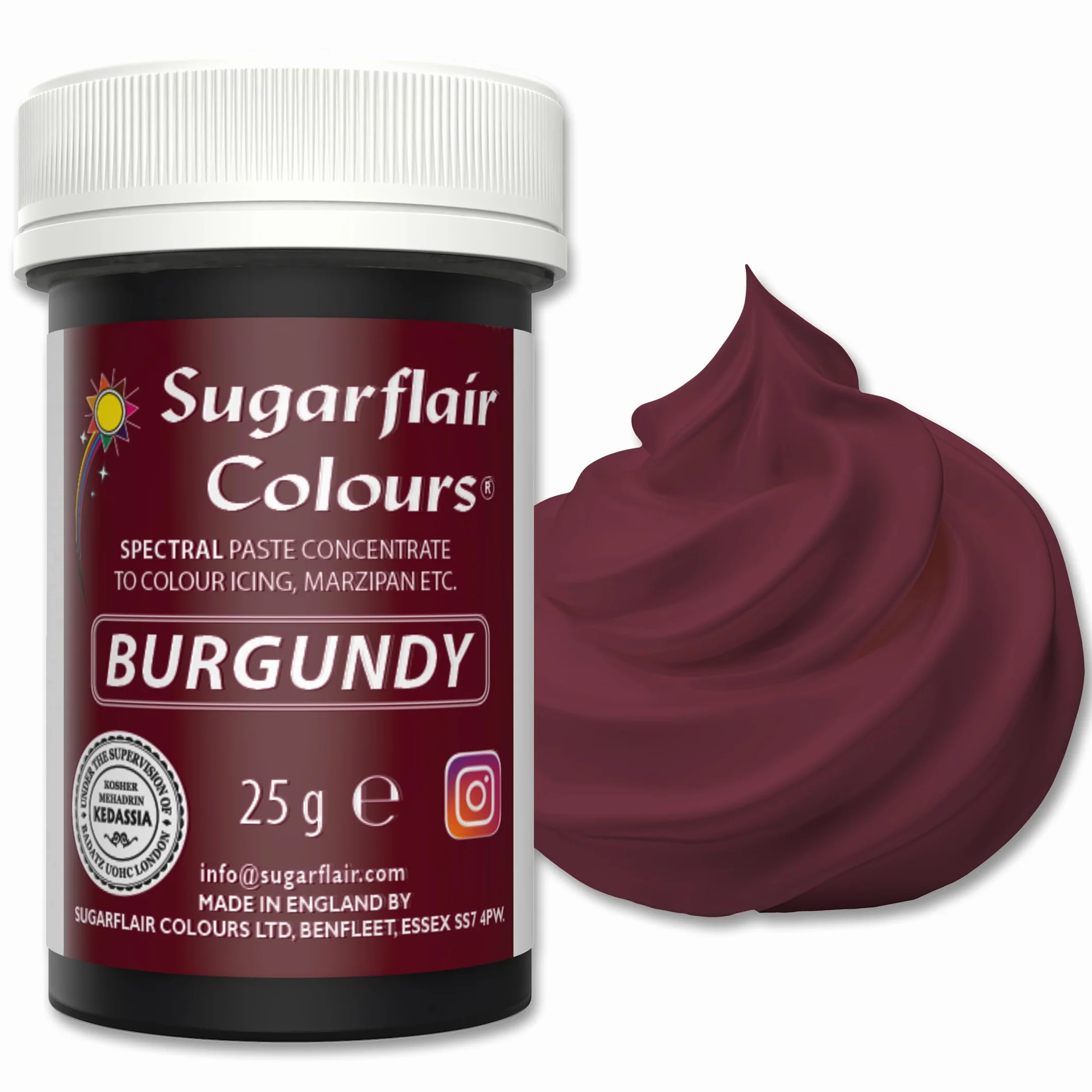 Sugarflair Colours Spectral Concentrated Paste Colours Burgundy - Bourgogne - Colorant Alimentaire Pâte, Nourriture Dye pour Fondant et Massepain - 25g