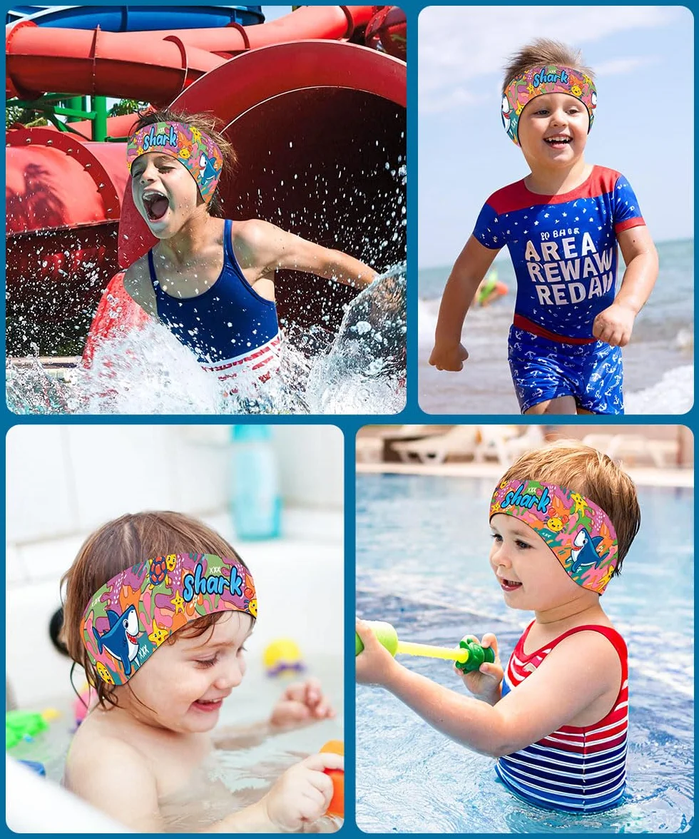 MoKo Protection Auditive Enfant Néoprène, Bandeau Sport Élastique Âge 3-9, Requin Graffiti