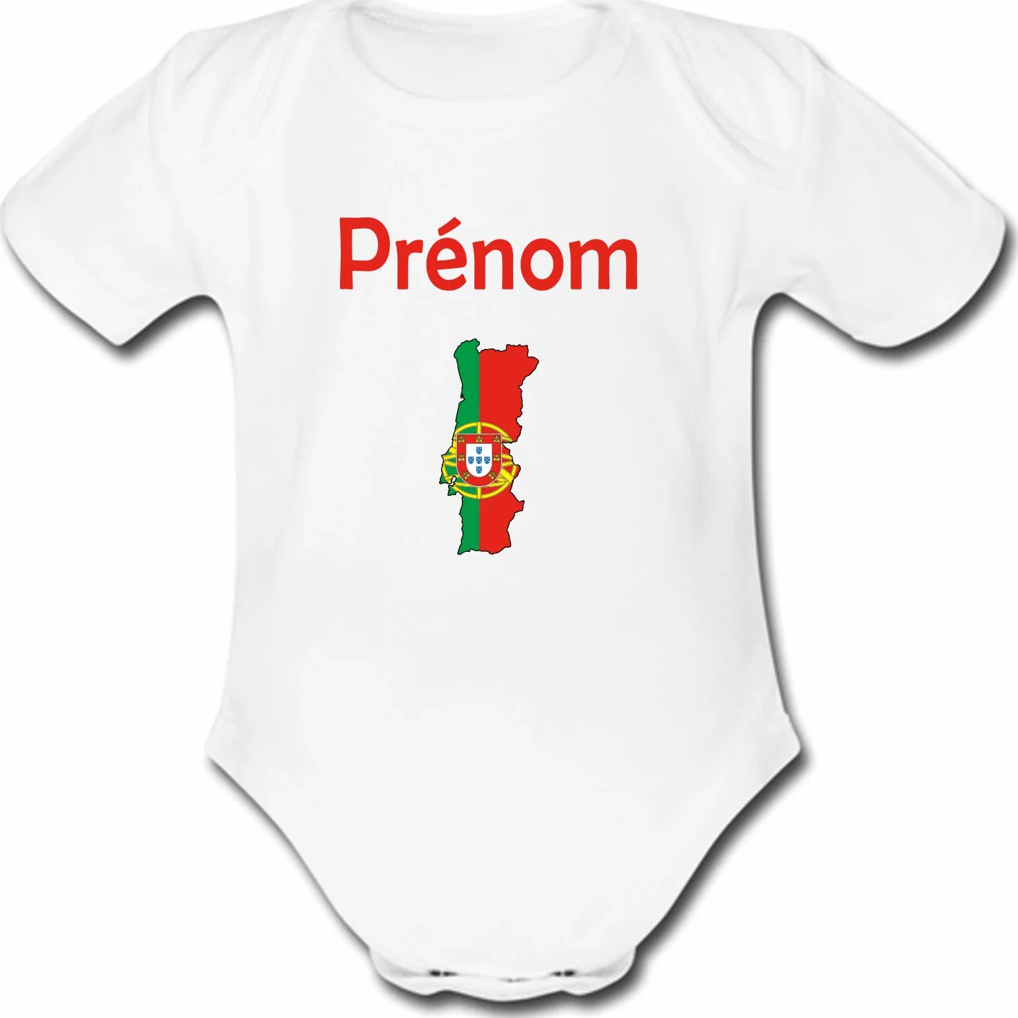 Body Bébé Manches Courtes Personnalisable Carte Portugal Drapeau