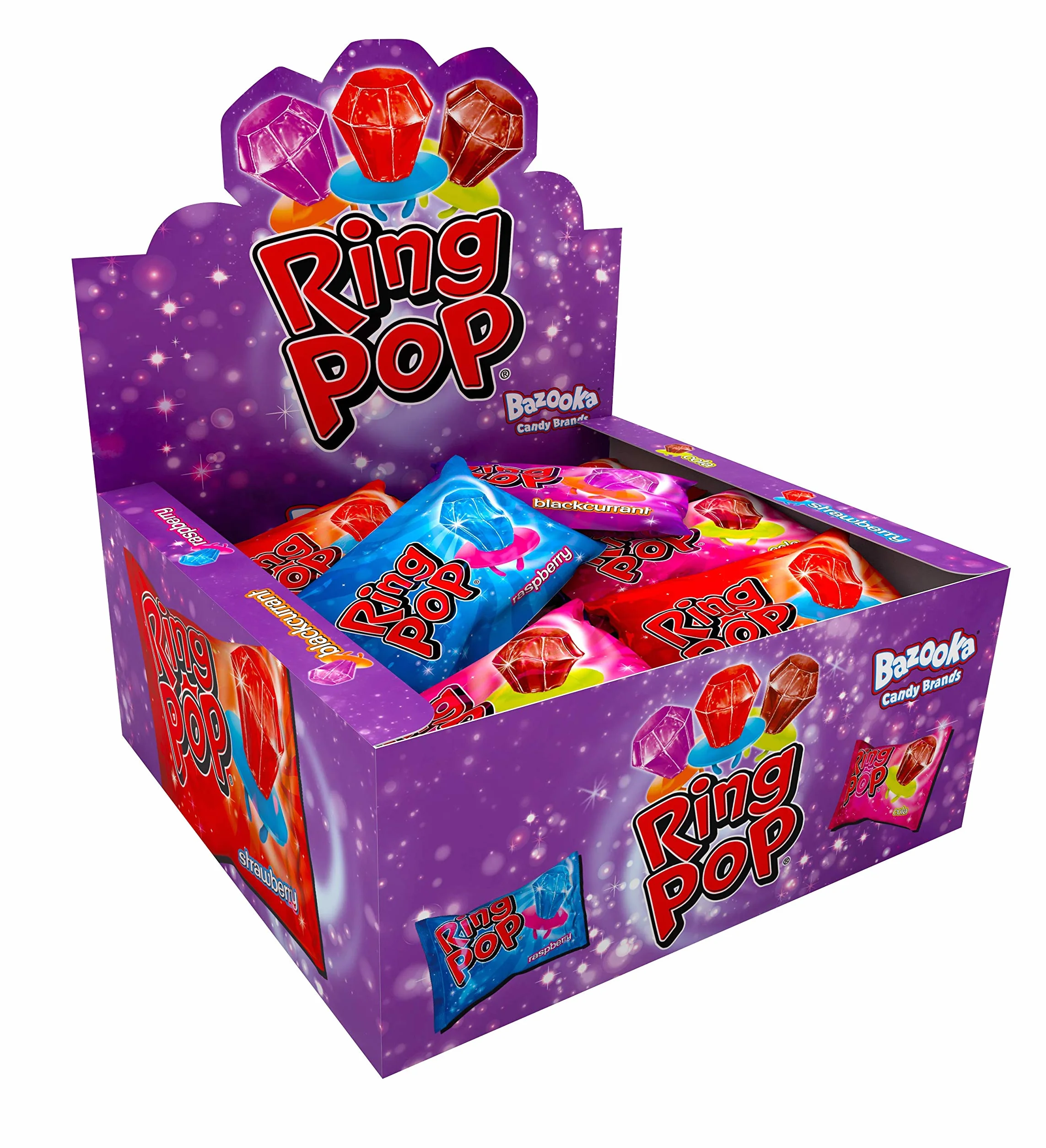 Ring Pop Lot de 24 sucettes de saveurs assorties Framboise bleue, fraise, cola et cassis