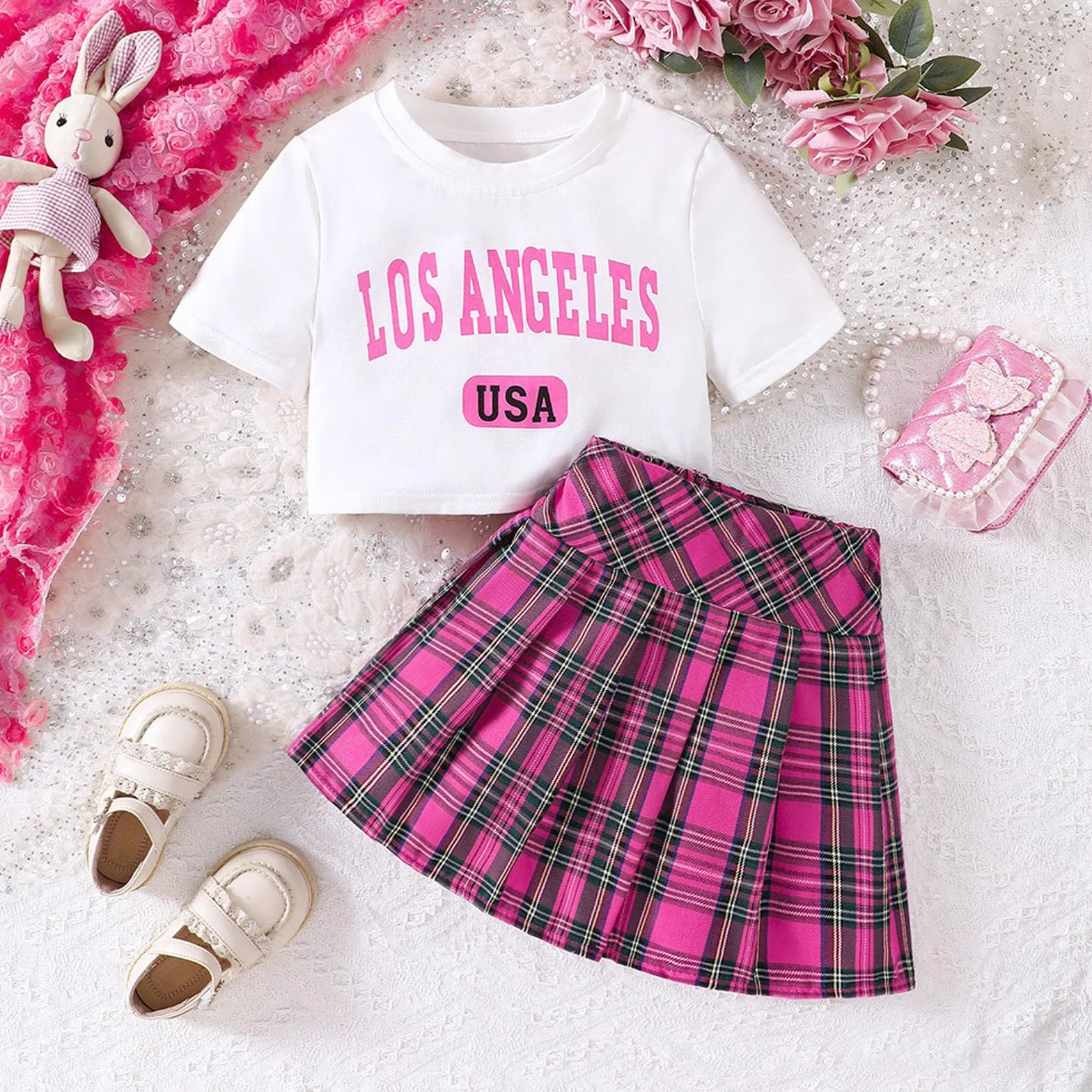 Survêtement pour fille - Ensemble t-shirt avec imprimé ville et mini jupe plissée pour bébé et enfant