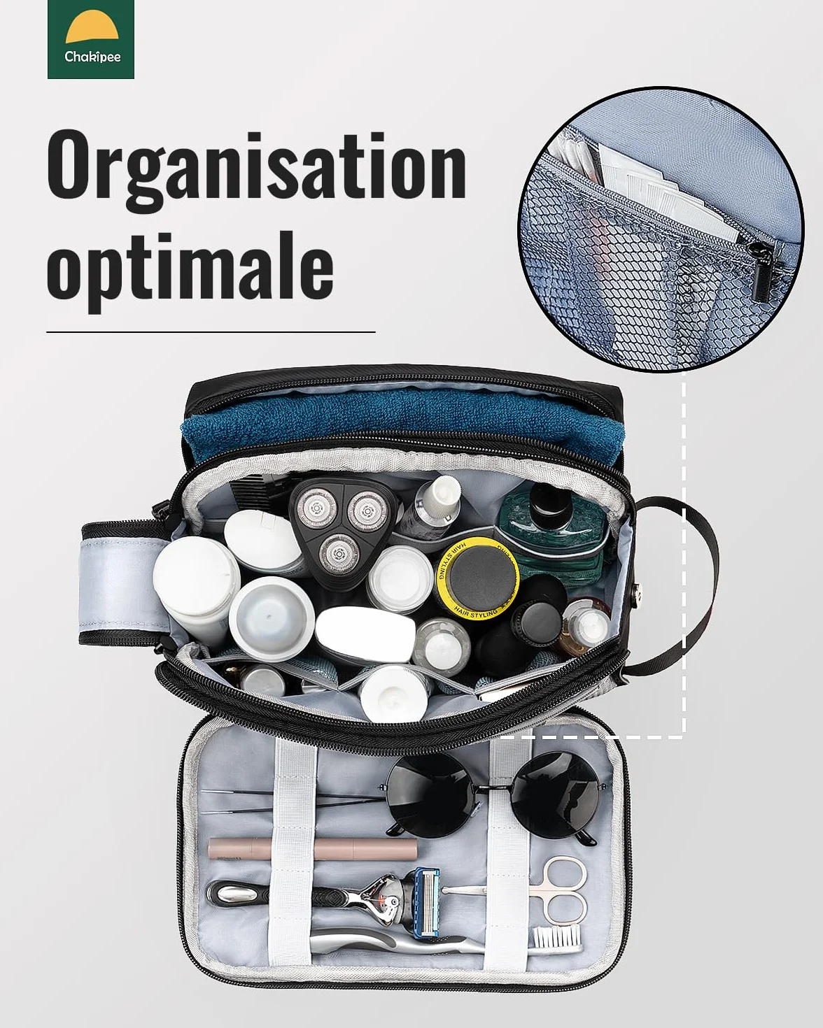 Trousse de Toilette étanche de Voyage pour Hommes et Femmes, Sac de Rasage avec Poignée (Noir)