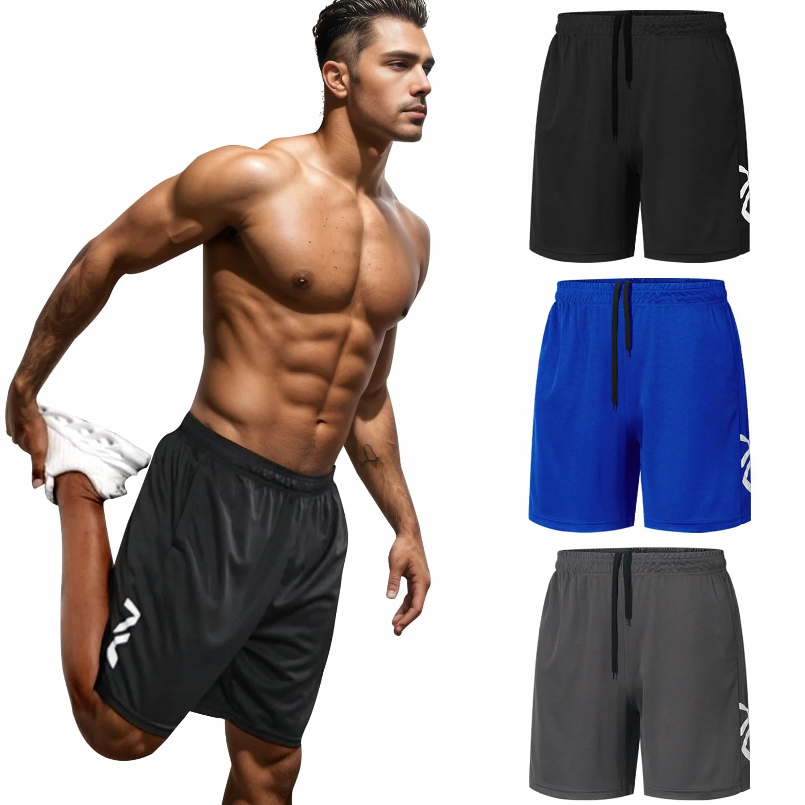 Lot de 3 Shorts de Sport pour Homme Séchage Rapide avec Poches Jogging Fitness Basketball Training Gym Tennis