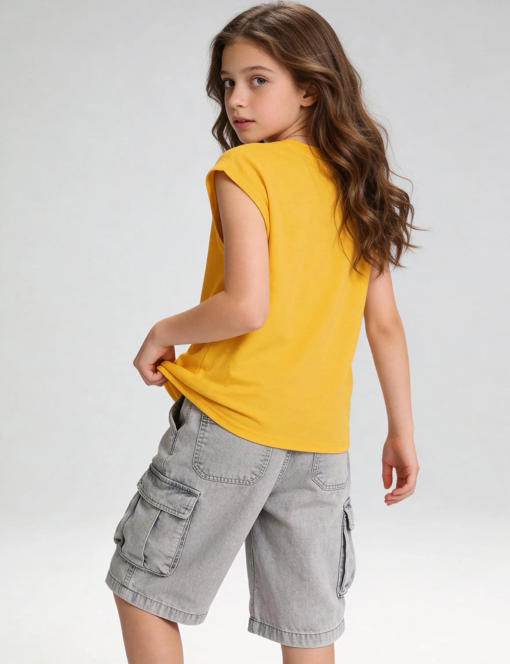 T-Shirt Fille Manches Courtes Enfant Léger Respirant 9-10 Ans Jaune