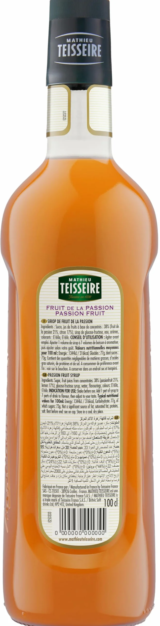 Teisseire Sirop de fruits de la passion de qualité professionnelle 100cl