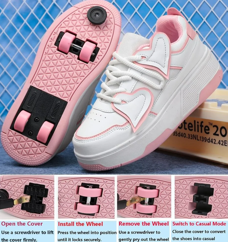 Chaussures à Roulette 2 en 1 Patins Rétractables Enfant avec Frein Avant Réglables