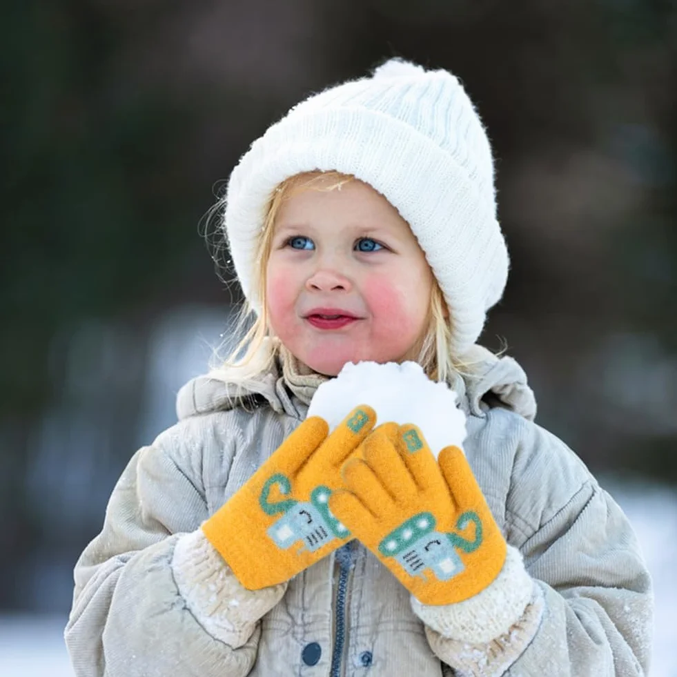 Gants Hiver Enfant 3 Paires Mitaines Tricot Extensibles Colorés Chauds 4-10 Ans Garçons